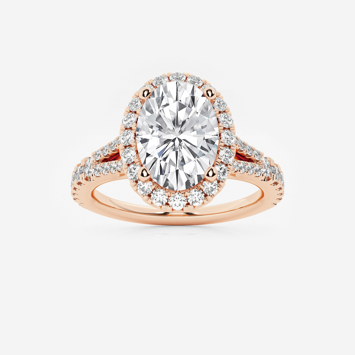 2 5/8 ctw Oval Lab Grown Diamond Split Shank Halo Engagement Ring