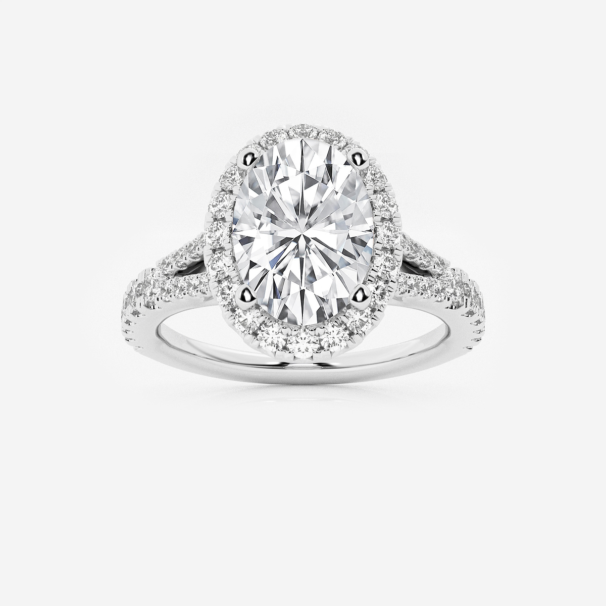 2 5/8 ctw Oval Lab Grown Diamond Split Shank Halo Engagement Ring