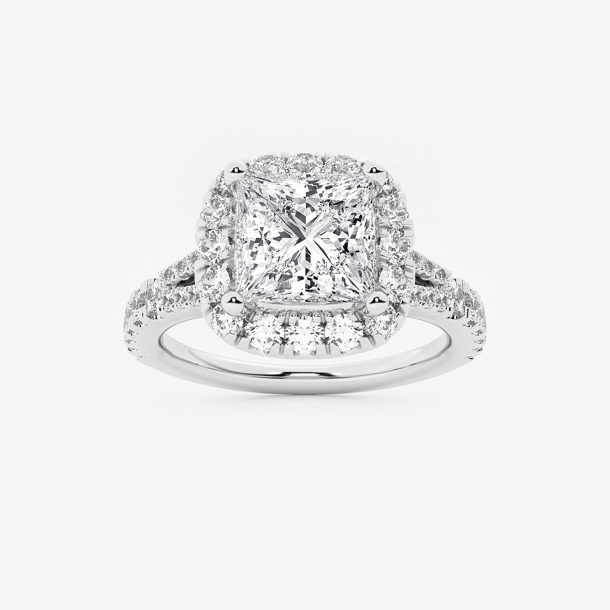 2 5/8 ctw Princess Lab Grown Diamond Split Shank Halo Engagement Ring