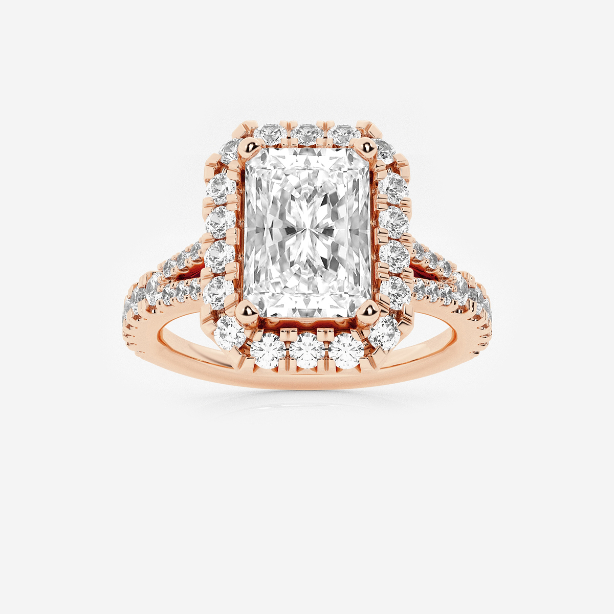 2 5/8 ctw Radiant Lab Grown Diamond Split Shank Halo Engagement Ring