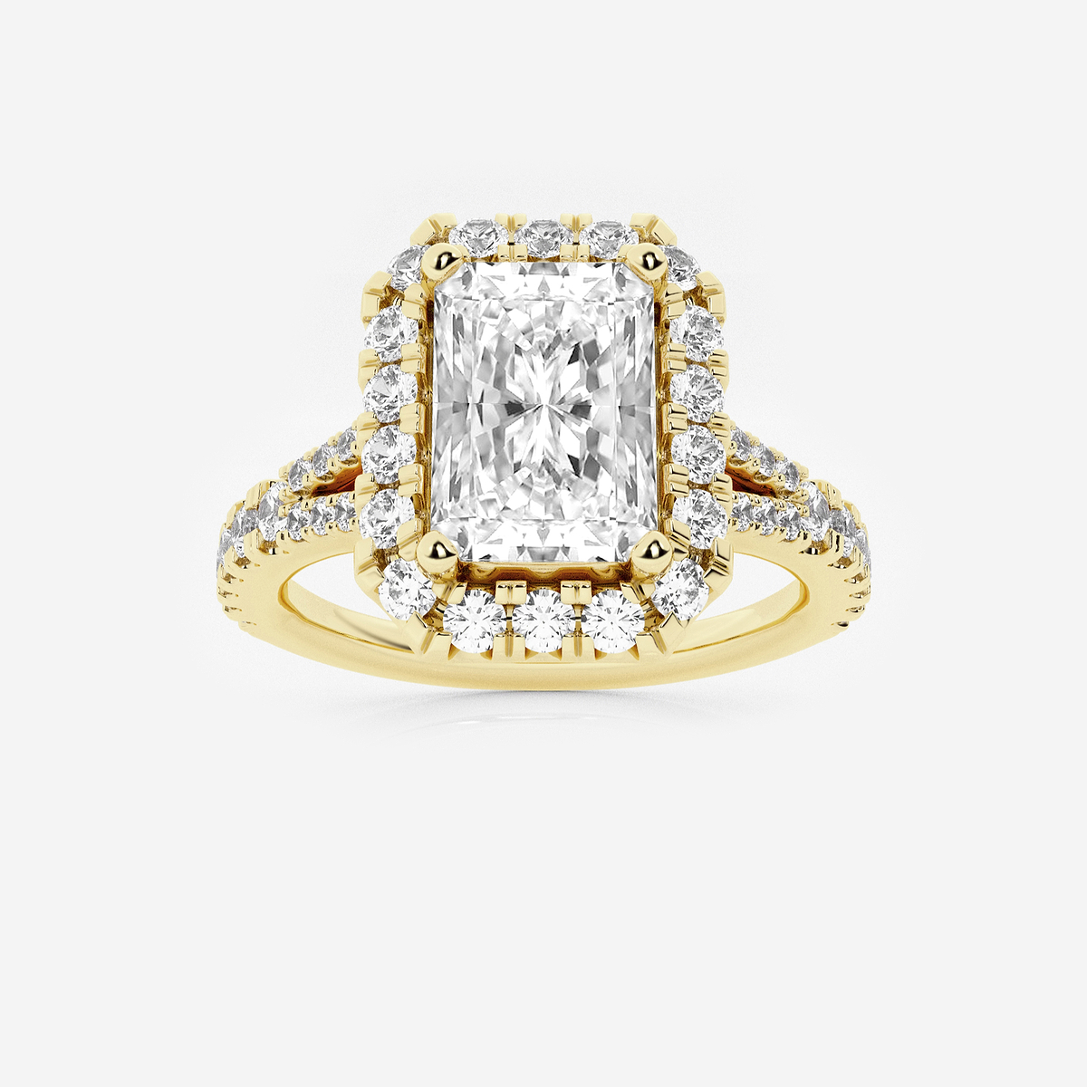 2 5/8 ctw Radiant Lab Grown Diamond Split Shank Halo Engagement Ring