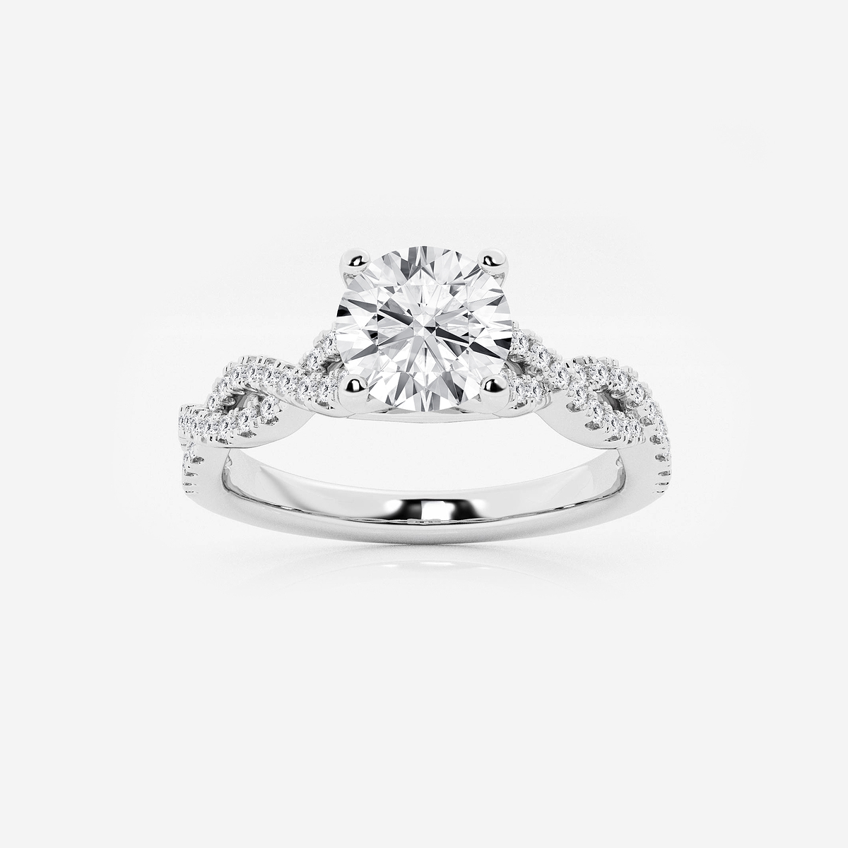 1 ctw Round Lab Grown Diamond Double Twist Engagement Ring Platinum, E, VS1
