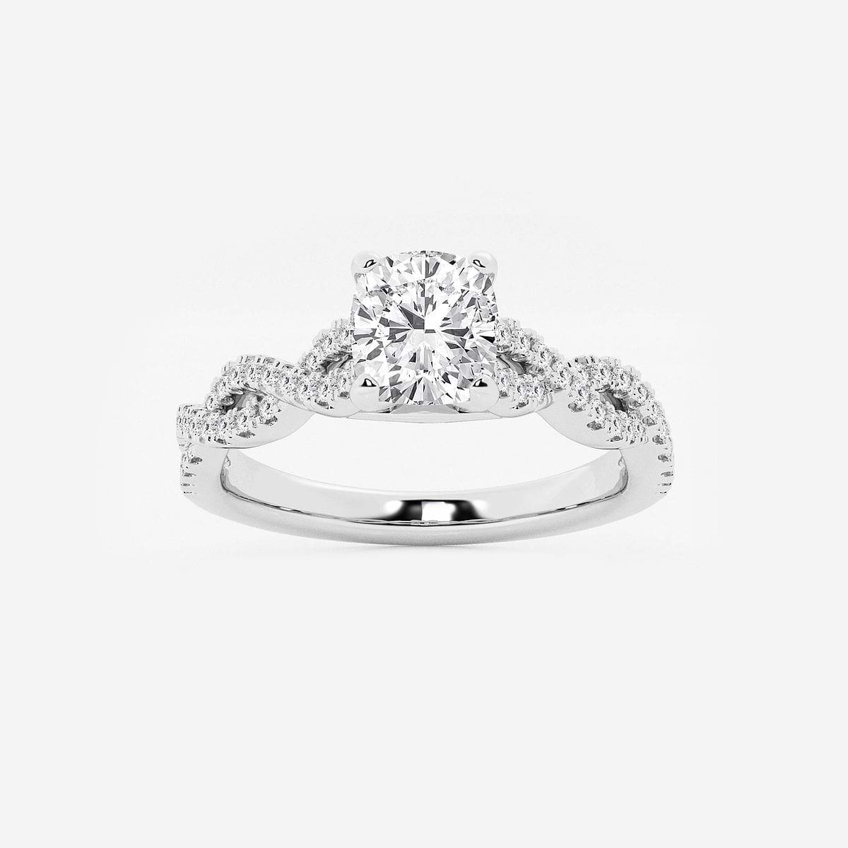 1 1/4 ctw Cushion Lab Grown Diamond Double Twist Engagement Ring 14K White Gold, E, VS1