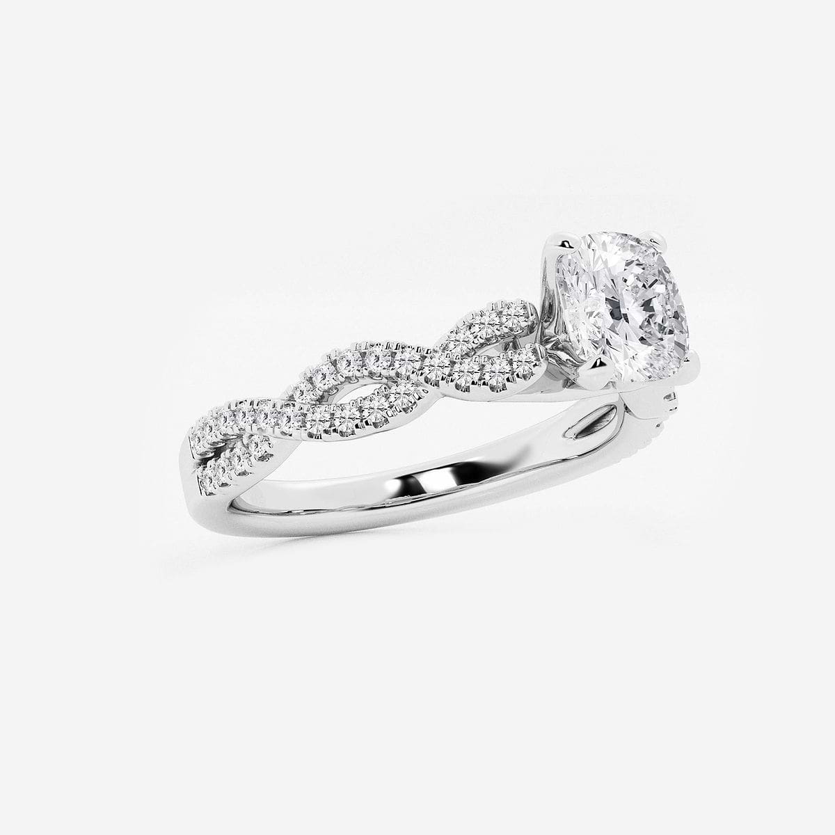 1 1/4 ctw Cushion Lab Grown Diamond Double Twist Engagement Ring 14K White Gold, E, VS1
