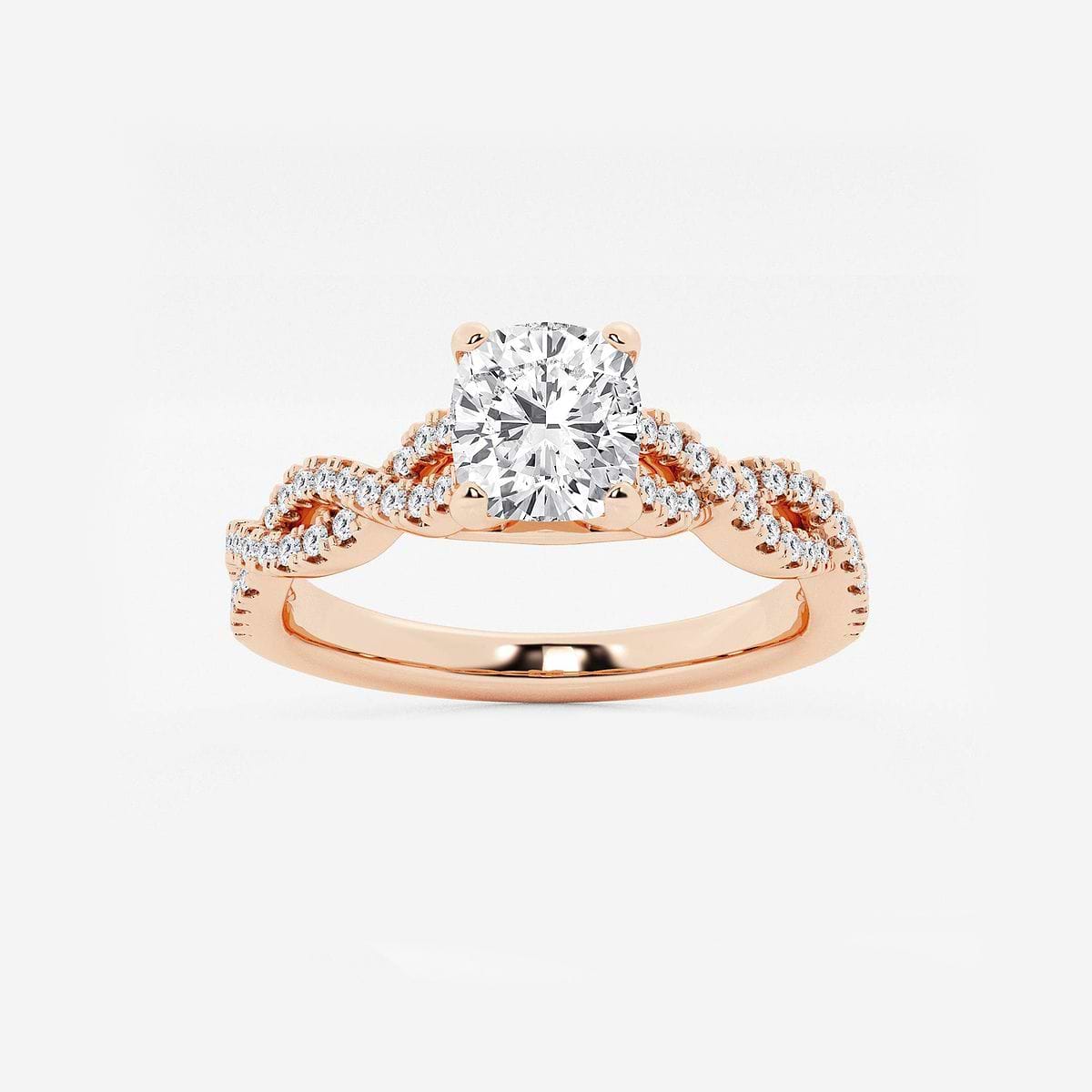 1 ctw Cushion Lab Grown Diamond Double Twist Engagement Ring 14K Rose Gold, F, VS2