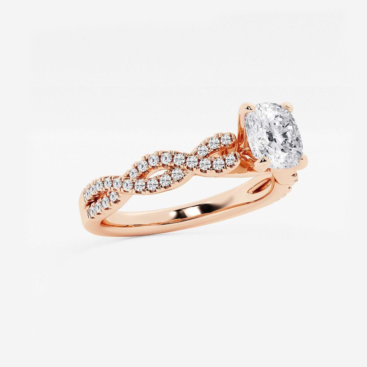 1 ctw Cushion Lab Grown Diamond Double Twist Engagement Ring 14K Rose Gold, F, VS2