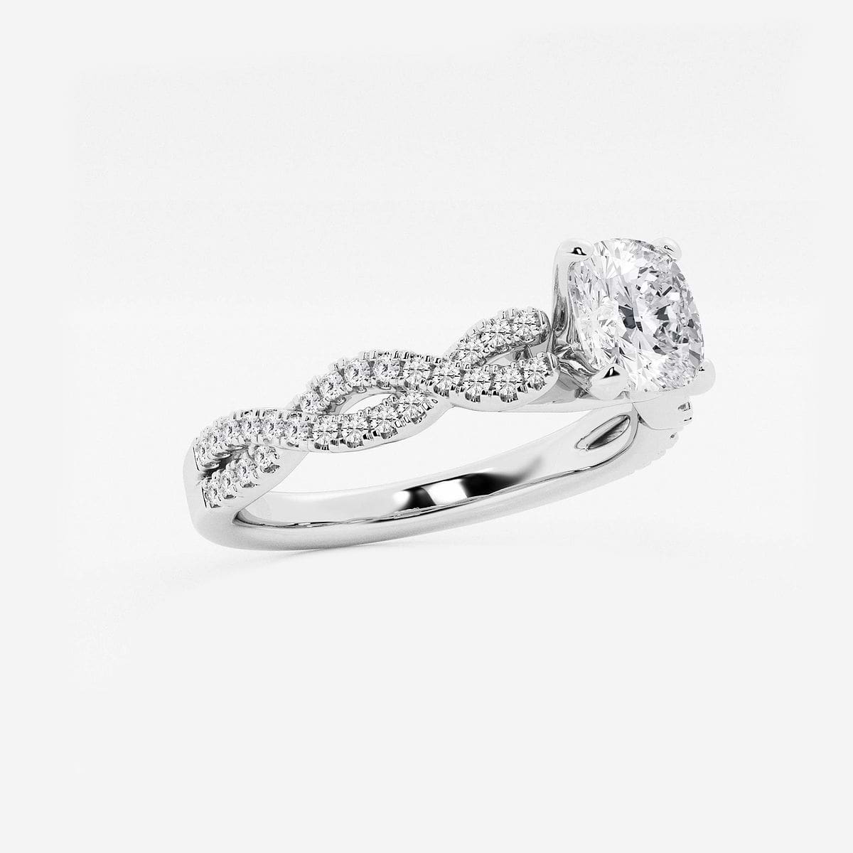 1 ctw Cushion Lab Grown Diamond Double Twist Engagement Ring 14K White Gold, FG, VS2+