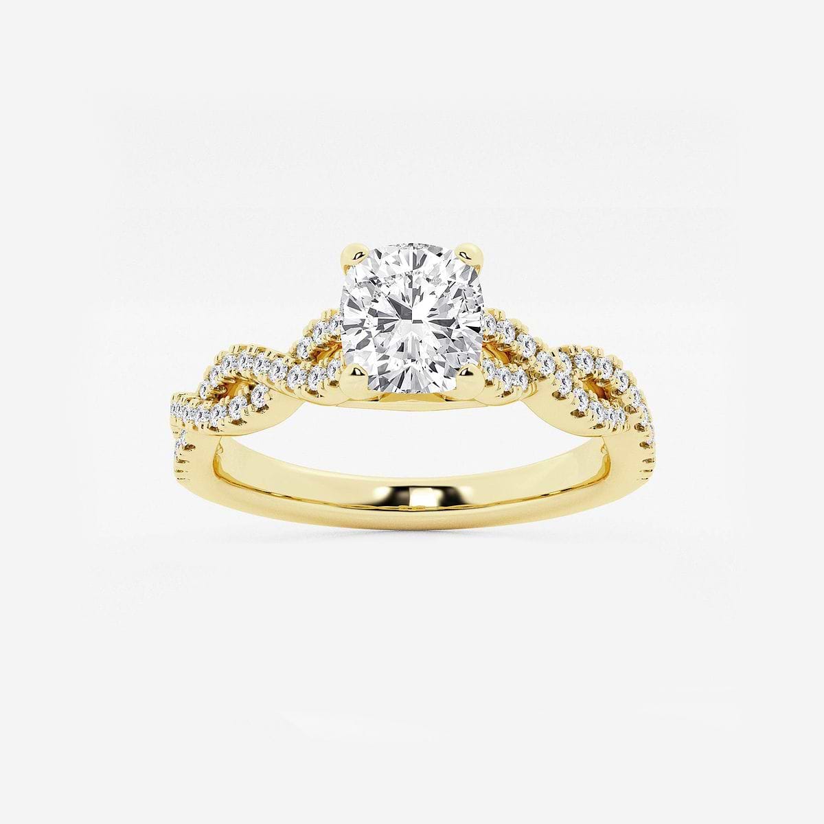1 ctw Cushion Lab Grown Diamond Double Twist Engagement Ring 14K Yellow Gold, F, VS2
