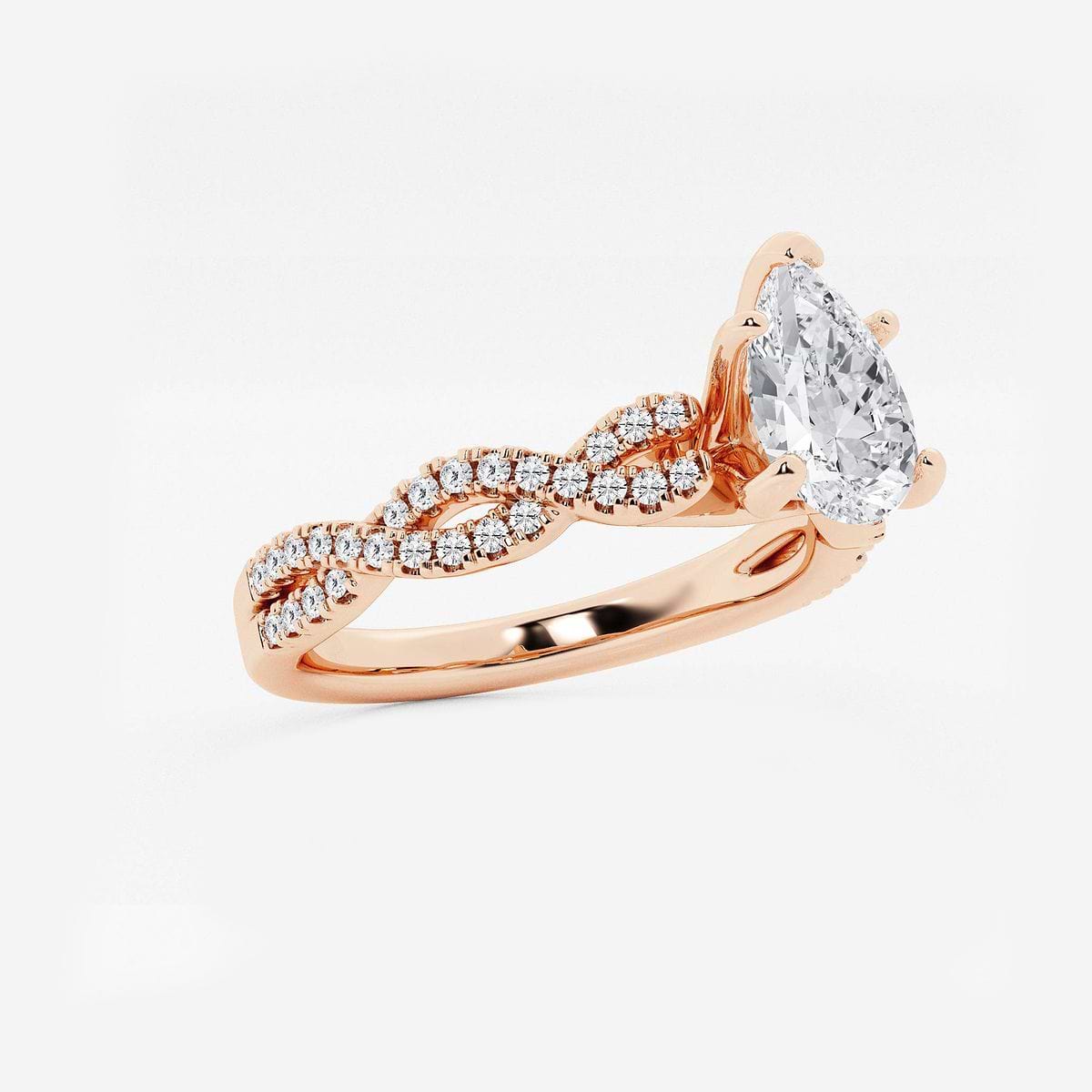 1 ctw Pear Lab Grown Diamond Double Twist Engagement Ring 14K Rose Gold, FG, VS2+
