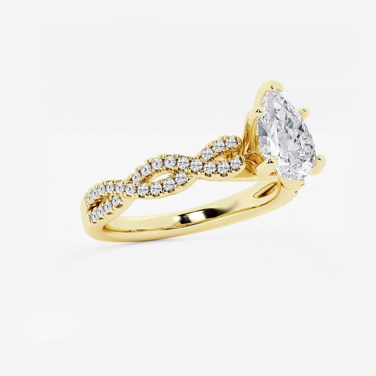 1 ctw Pear Lab Grown Diamond Double Twist Engagement Ring 14K Yellow Gold, E, VS1