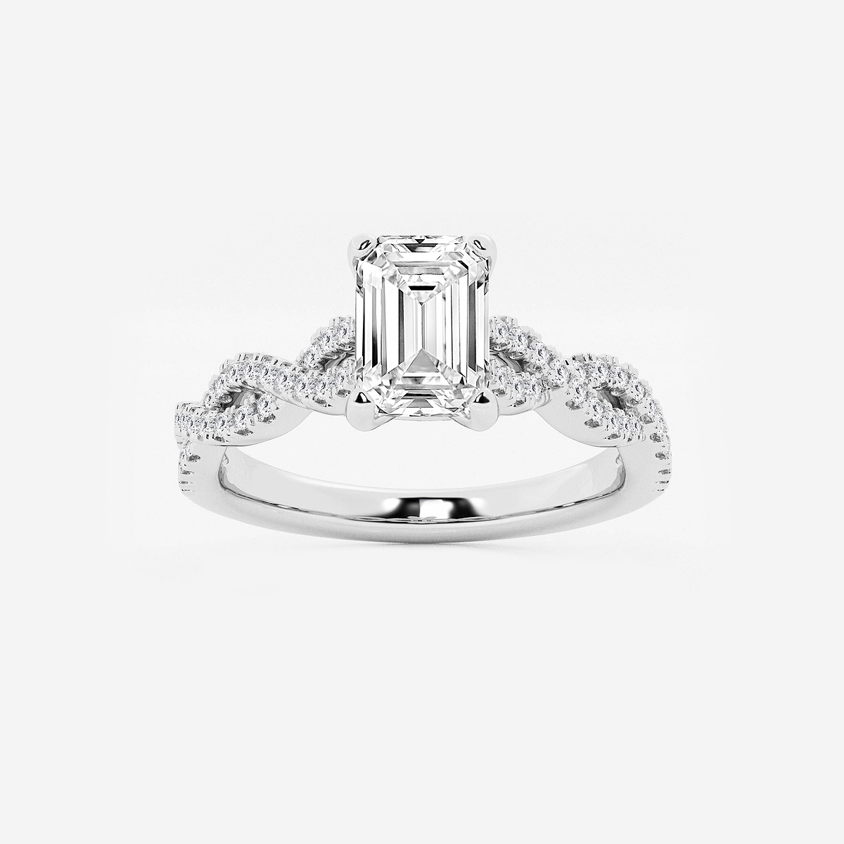 1 1/4 ctw Emerald Lab Grown Diamond Double Twist Engagement Ring 14K White Gold, F, VS2
