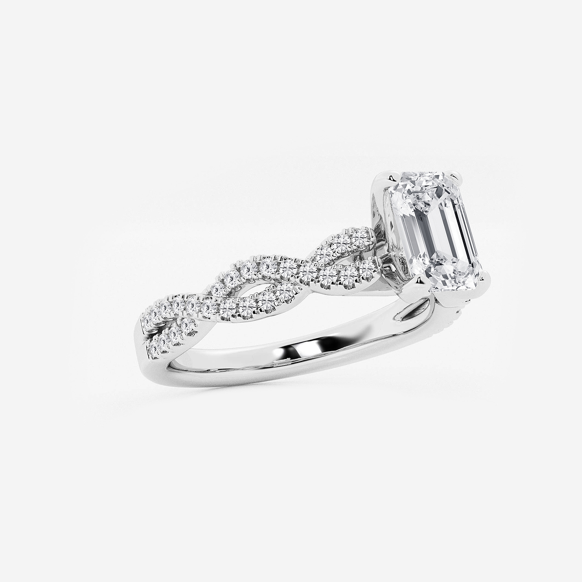 1 1/4 ctw Emerald Lab Grown Diamond Double Twist Engagement Ring 14K White Gold, F, VS2