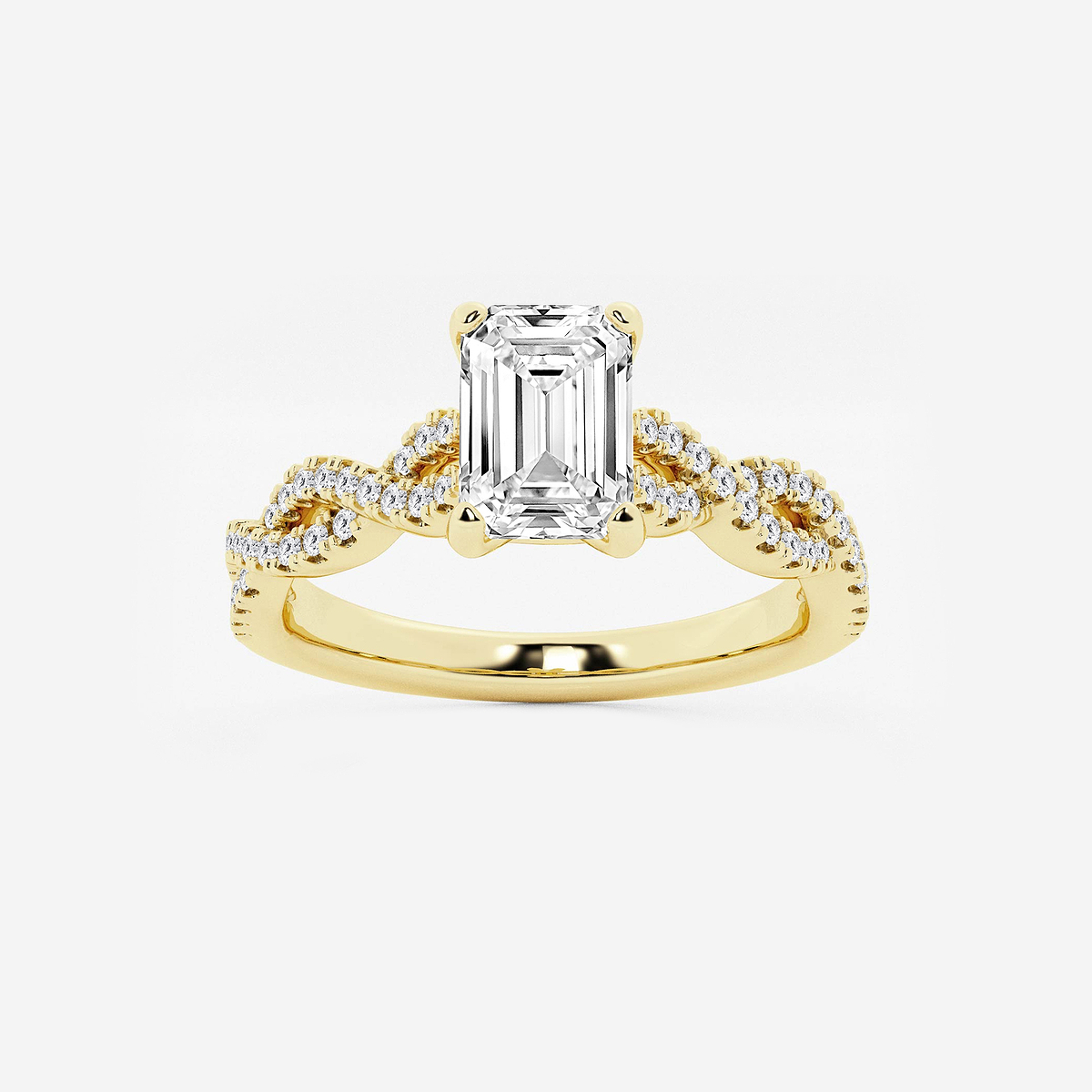 1 1/4 ctw Emerald Lab Grown Diamond Double Twist Engagement Ring 14K Yellow Gold, F, VS2