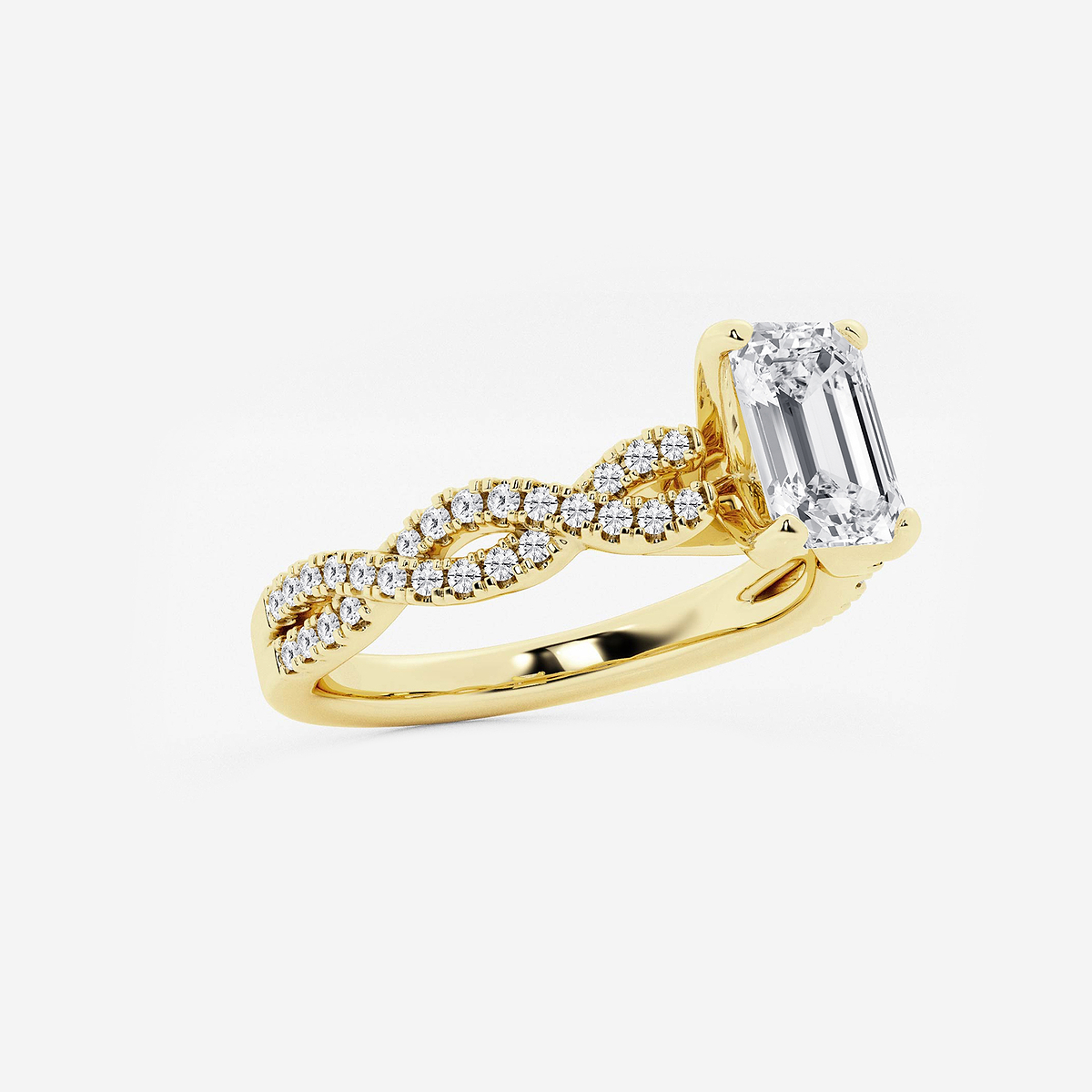 1 1/4 ctw Emerald Lab Grown Diamond Double Twist Engagement Ring 14K Yellow Gold, F, VS2