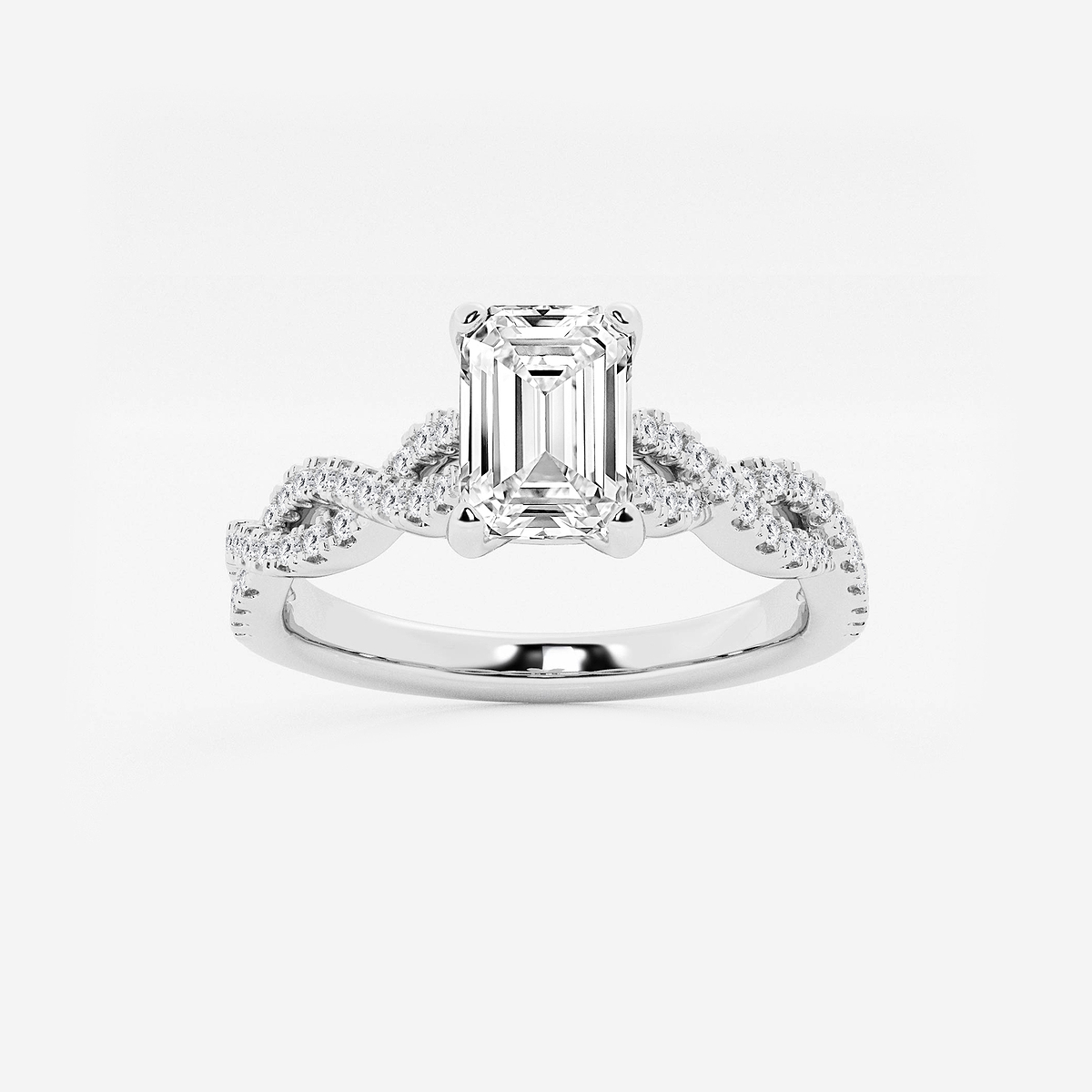 1 ctw Emerald Lab Grown Diamond Double Twist Engagement Ring 14K White Gold, F, VS2