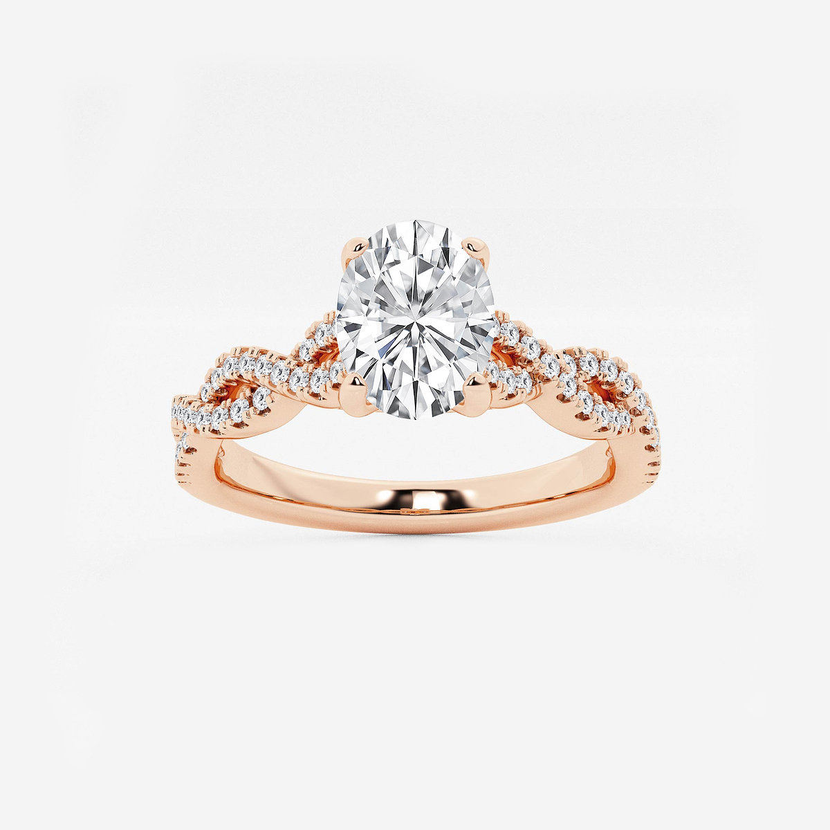 1 ctw Oval Lab Grown Diamond Double Twist Engagement Ring 14K Rose Gold, F, VS2