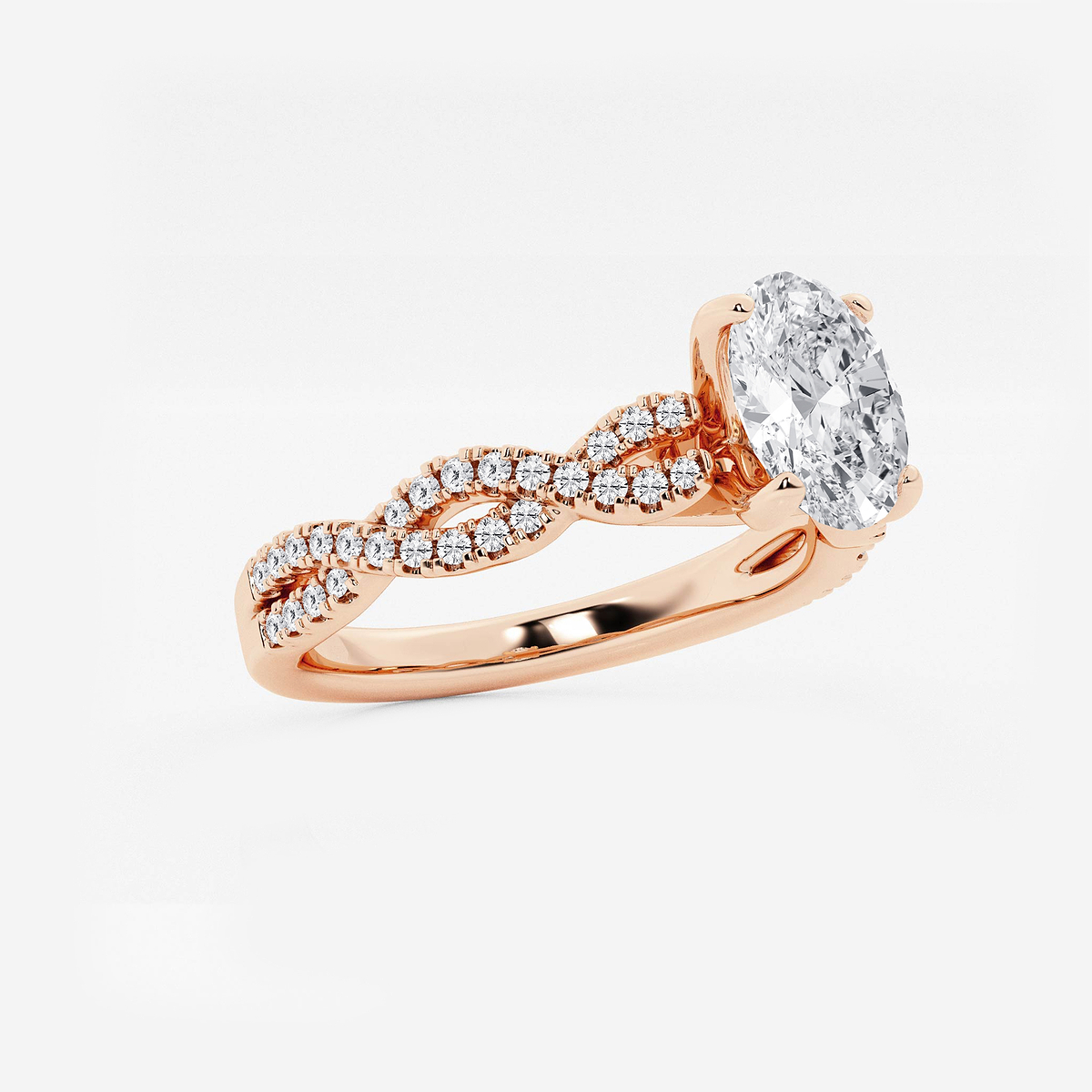 1 ctw Oval Lab Grown Diamond Double Twist Engagement Ring 14K Rose Gold, F, VS2
