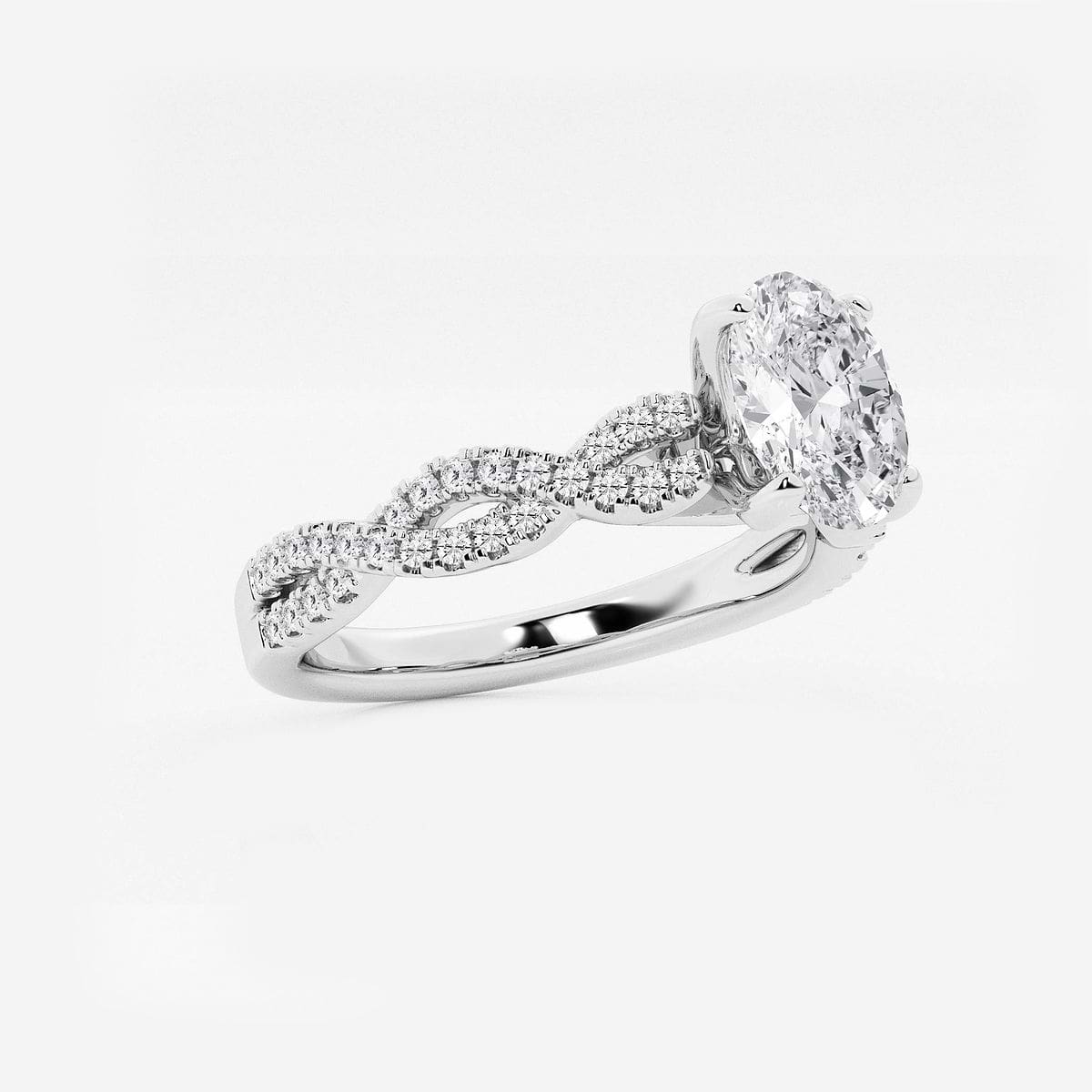 1 ctw Oval Lab Grown Diamond Double Twist Engagement Ring 14K White Gold, FG, VS2+