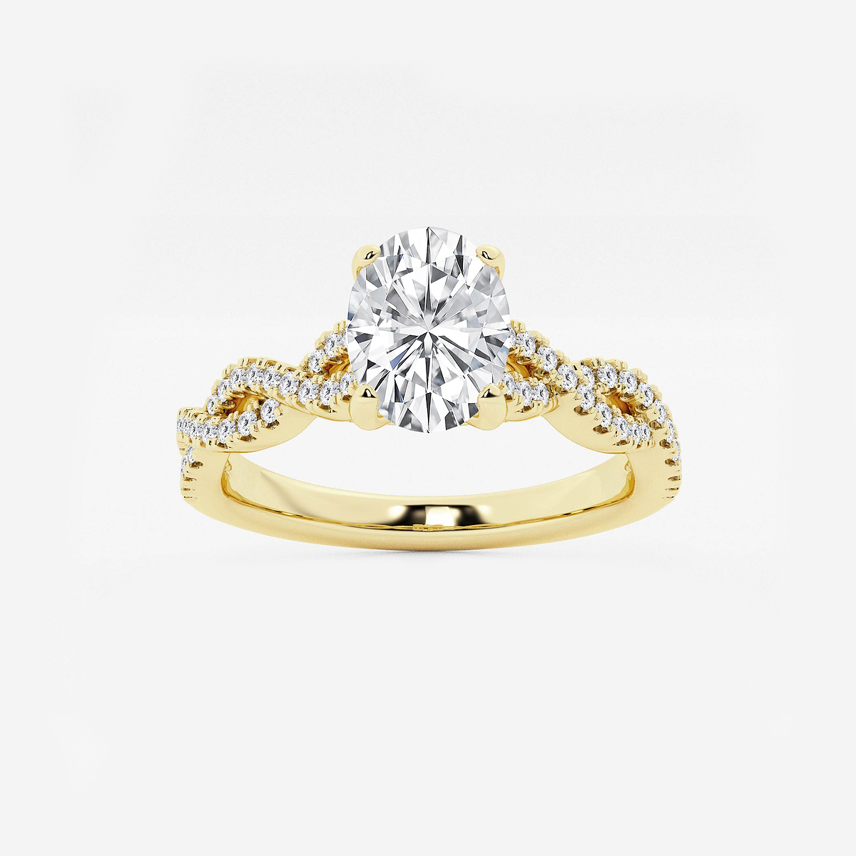 1 ctw Oval Lab Grown Diamond Double Twist Engagement Ring 14K Yellow Gold, F, VS2