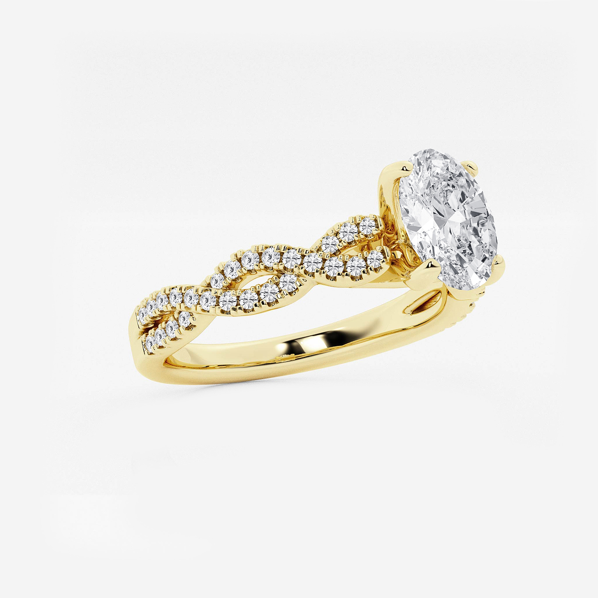 1 ctw Oval Lab Grown Diamond Double Twist Engagement Ring 14K Yellow Gold, F, VS2