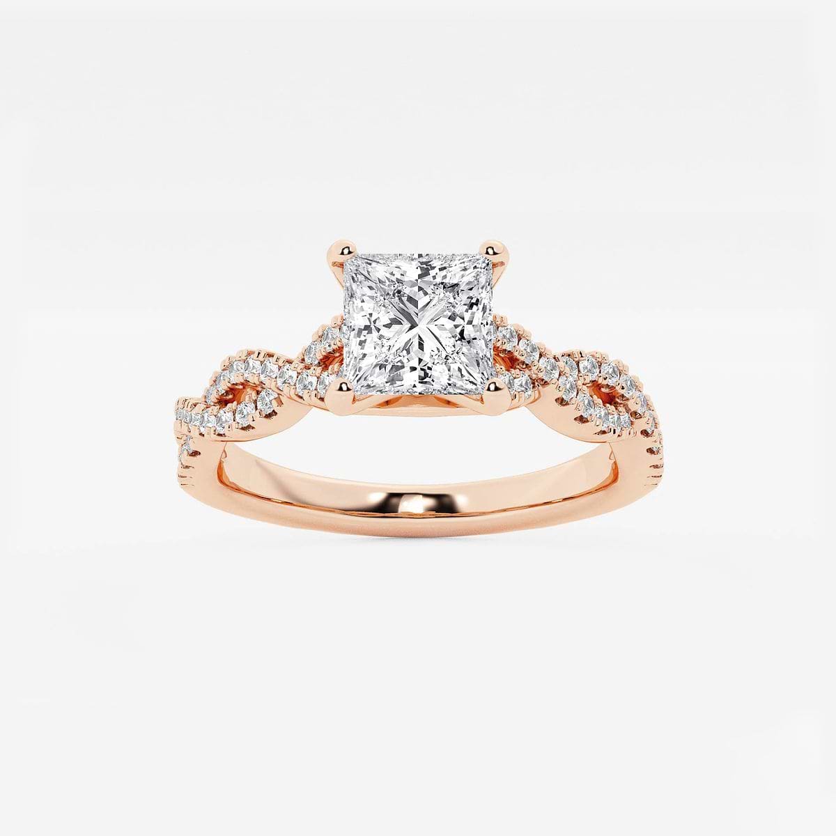 1 ctw Princess Lab Grown Diamond Double Twist Engagement Ring 14K Rose Gold, F, VS2
