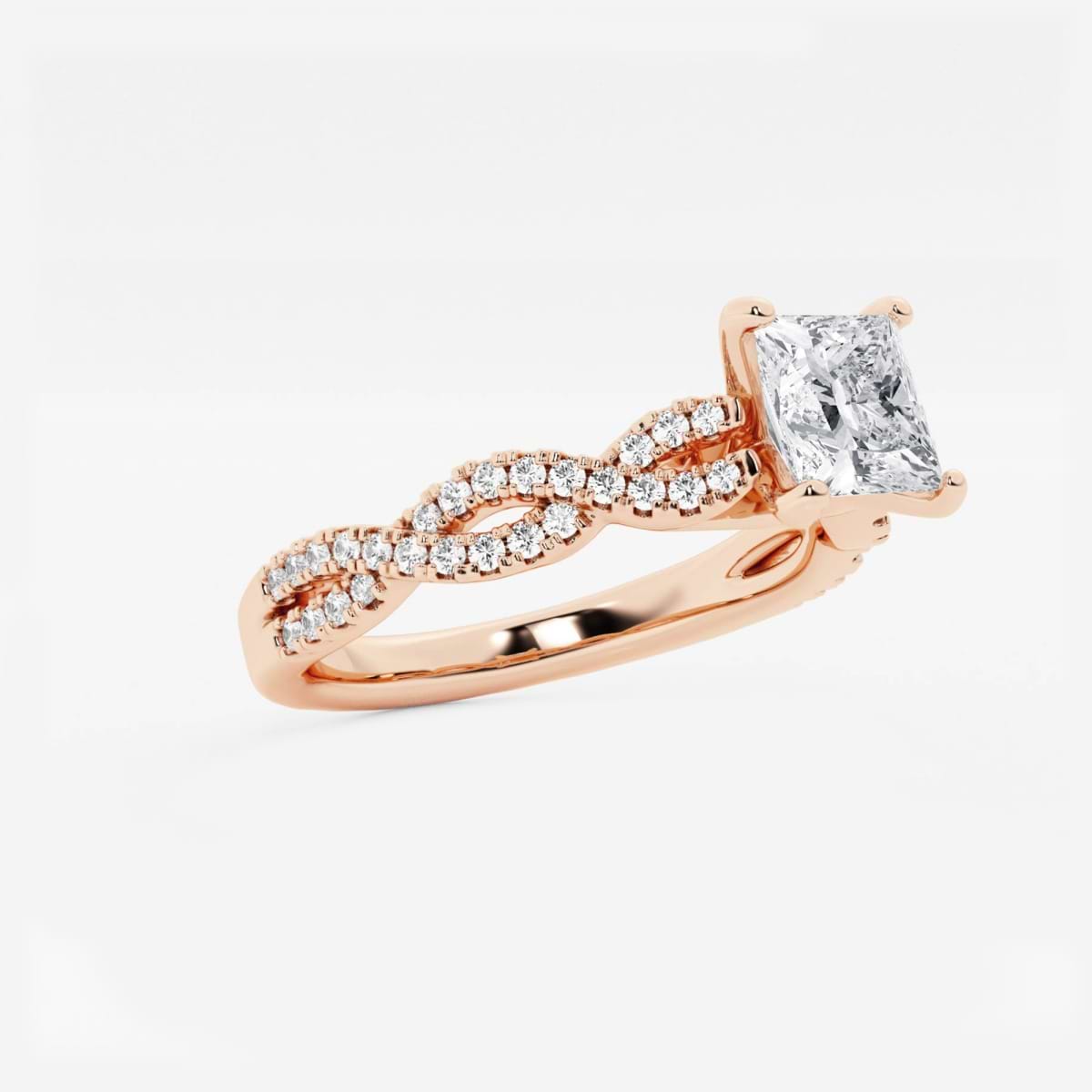 1 ctw Princess Lab Grown Diamond Double Twist Engagement Ring 14K Rose Gold, F, VS2
