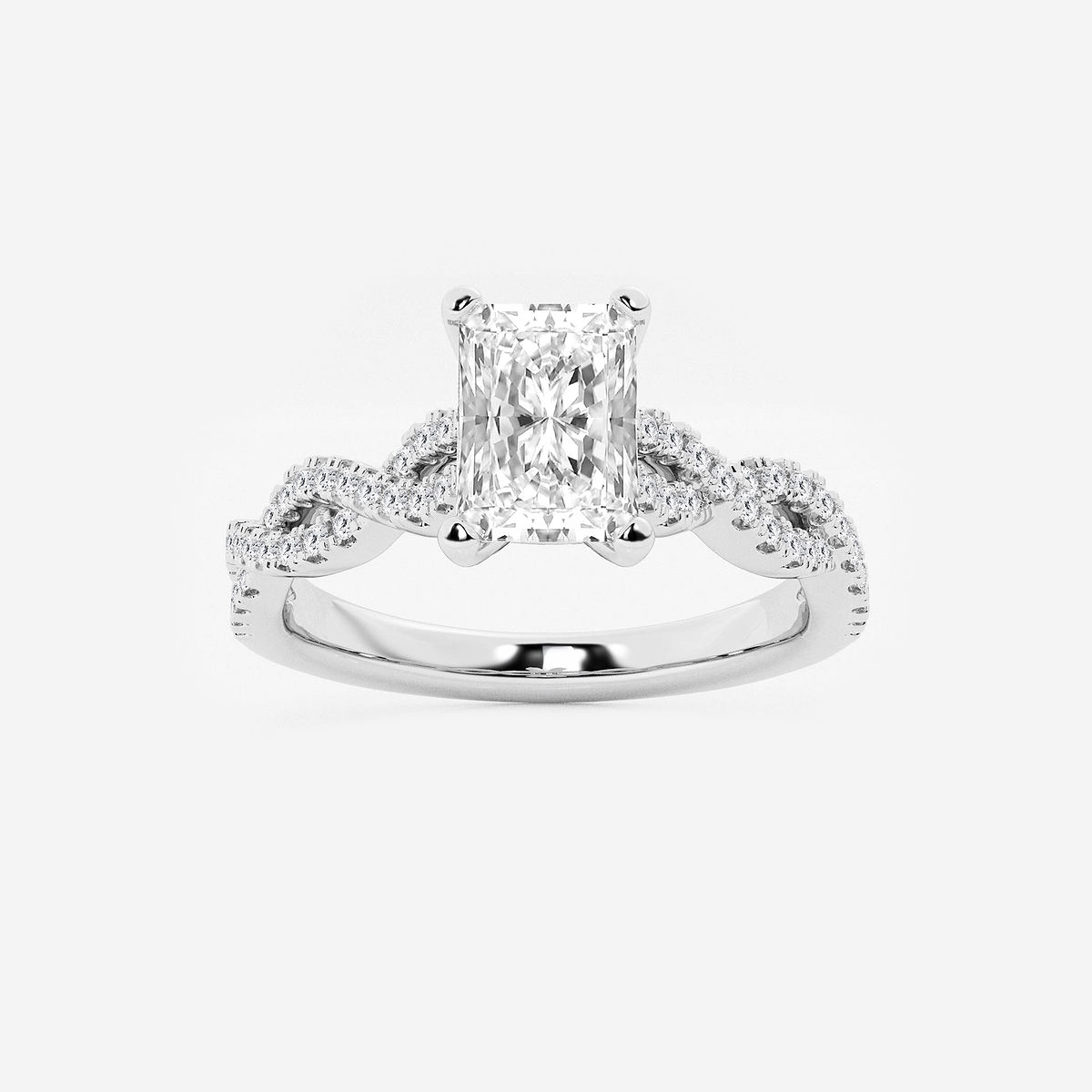 1 1/4 ctw Radiant Lab Grown Diamond Double Twist Engagement Ring 14K White Gold, F, VS2