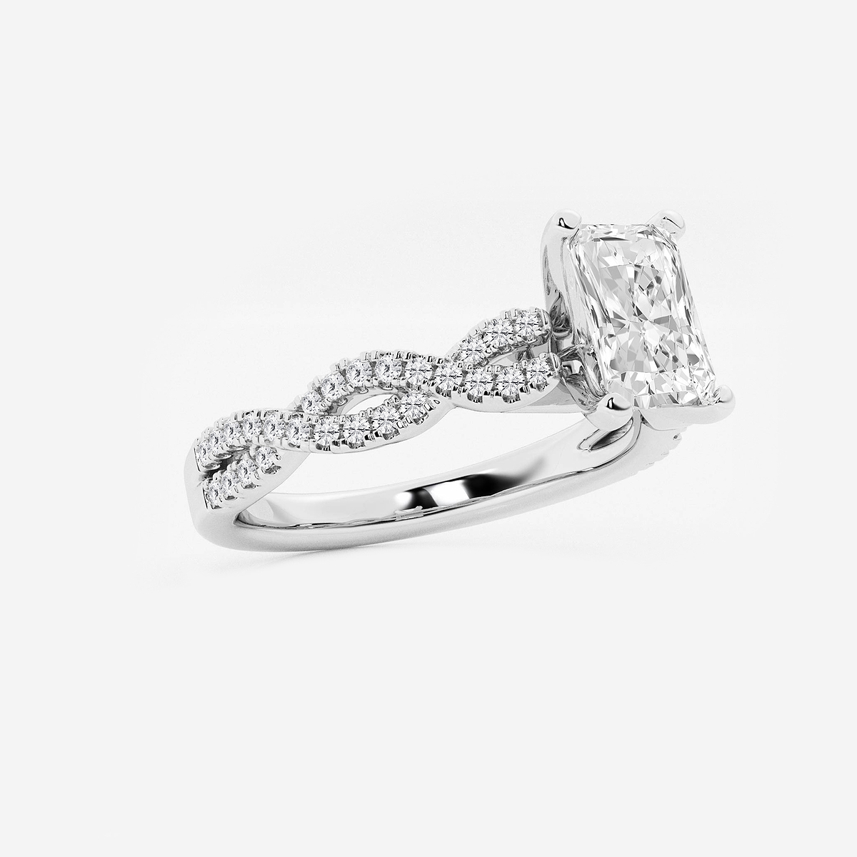 1 1/4 ctw Radiant Lab Grown Diamond Double Twist Engagement Ring 14K White Gold, F, VS2