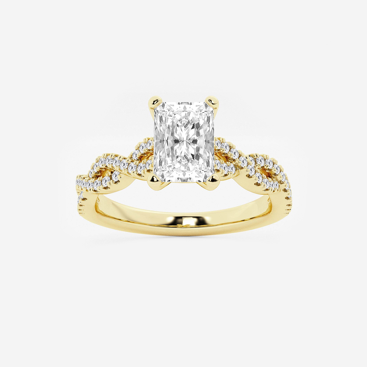 1 1/4 ctw Radiant Lab Grown Diamond Double Twist Engagement Ring 14K Yellow Gold, F, VS2