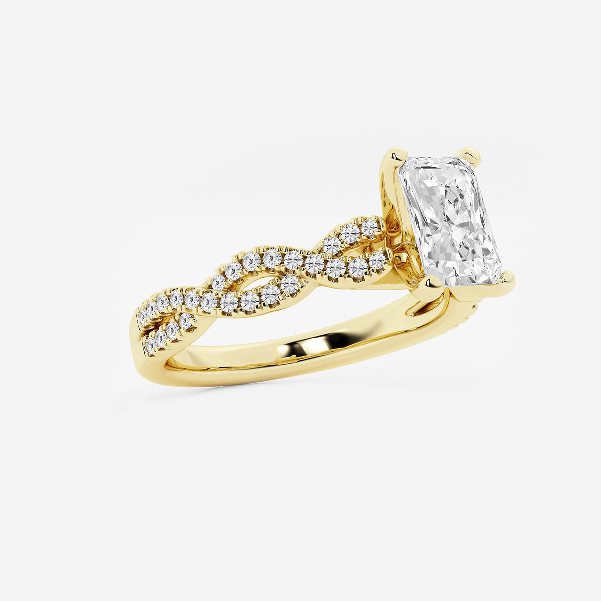 1 1/4 ctw Radiant Lab Grown Diamond Double Twist Engagement Ring 14K Yellow Gold, F, VS2