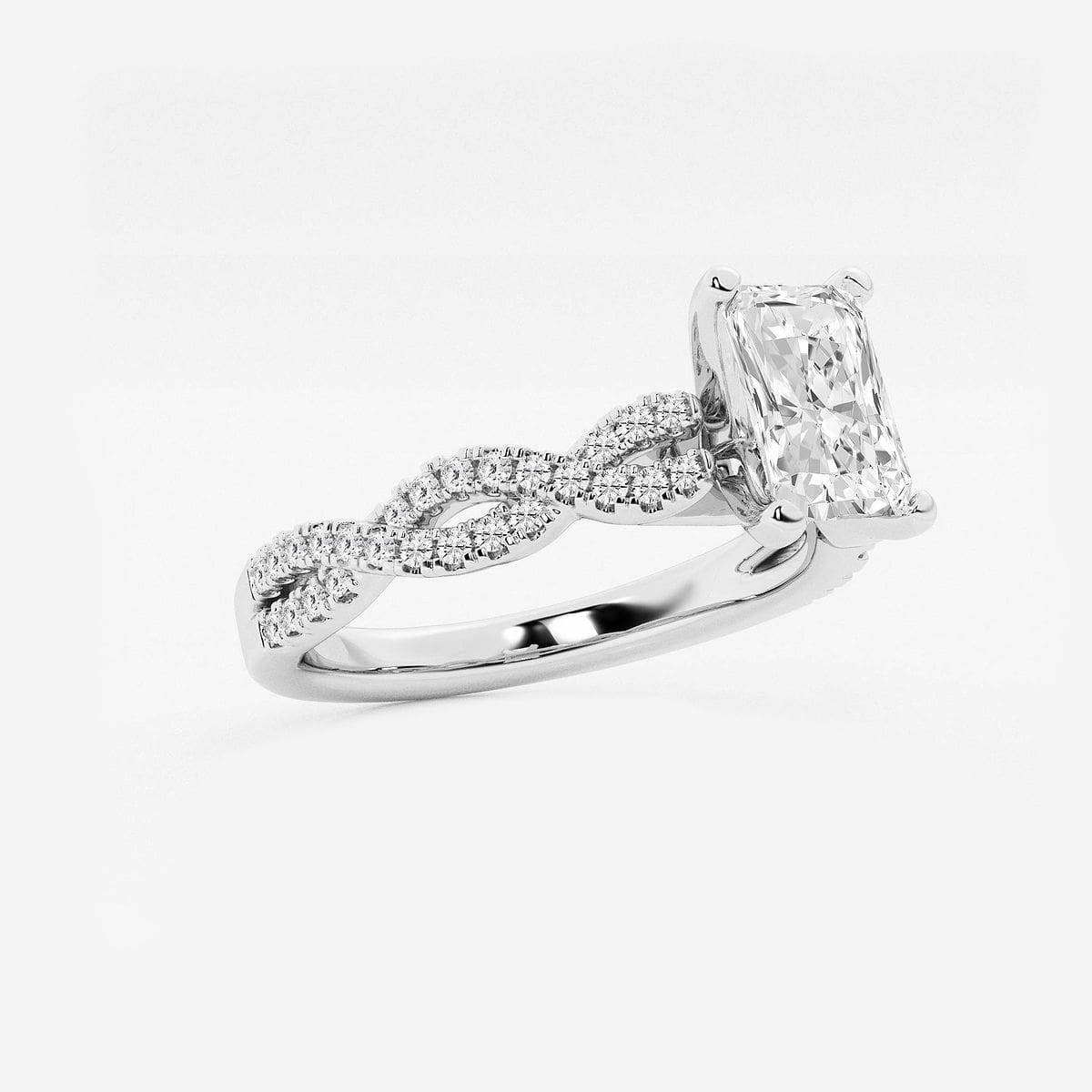 1 ctw Radiant Lab Grown Diamond Double Twist Engagement Ring 14K White Gold, F, VS2