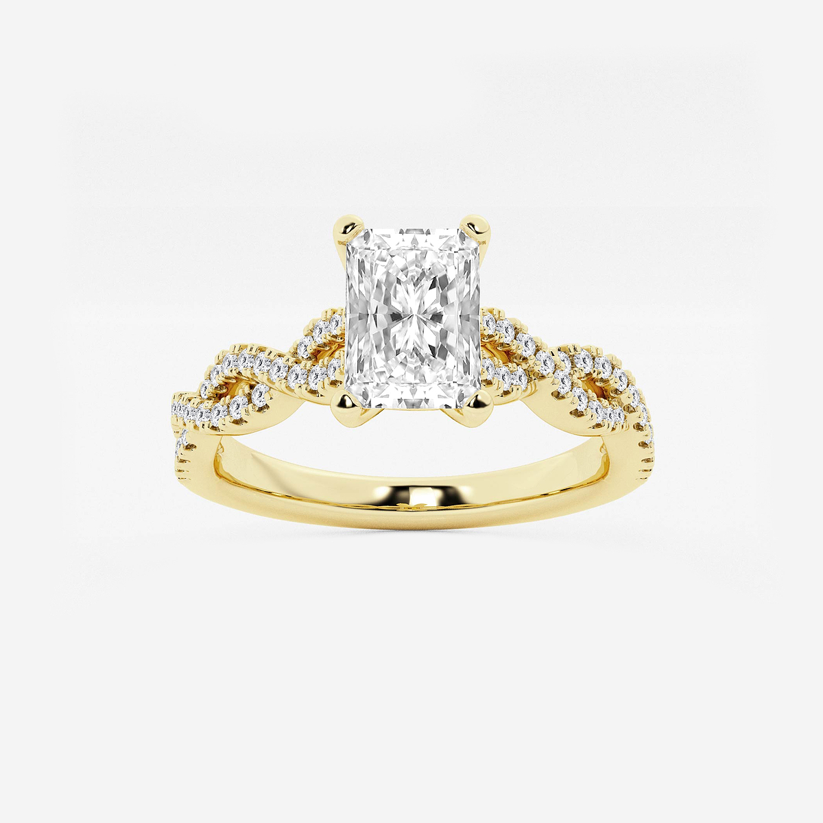 1 ctw Radiant Lab Grown Diamond Double Twist Engagement Ring 14K Yellow Gold, F, VS2