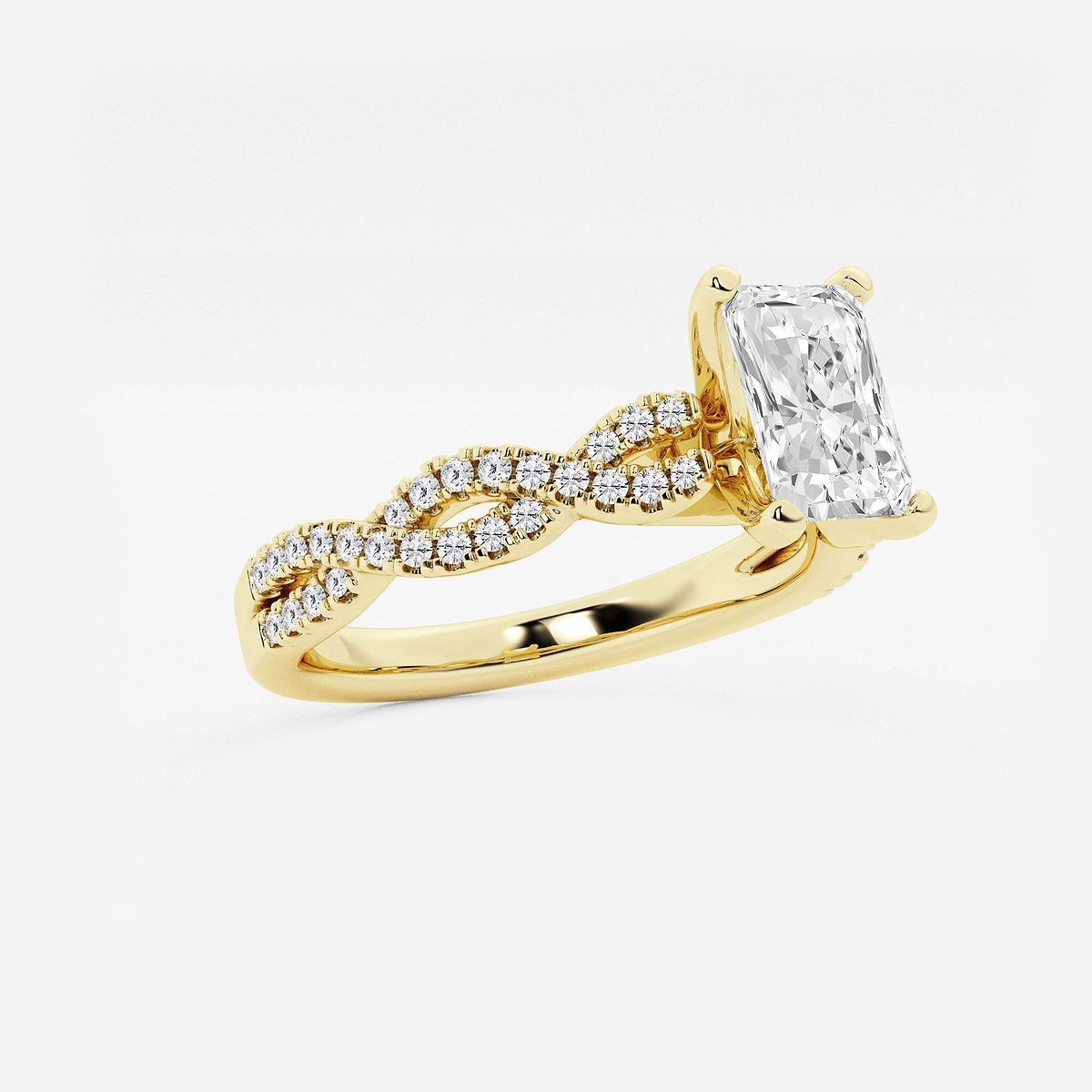 1 ctw Radiant Lab Grown Diamond Double Twist Engagement Ring 14K Yellow Gold, F, VS2