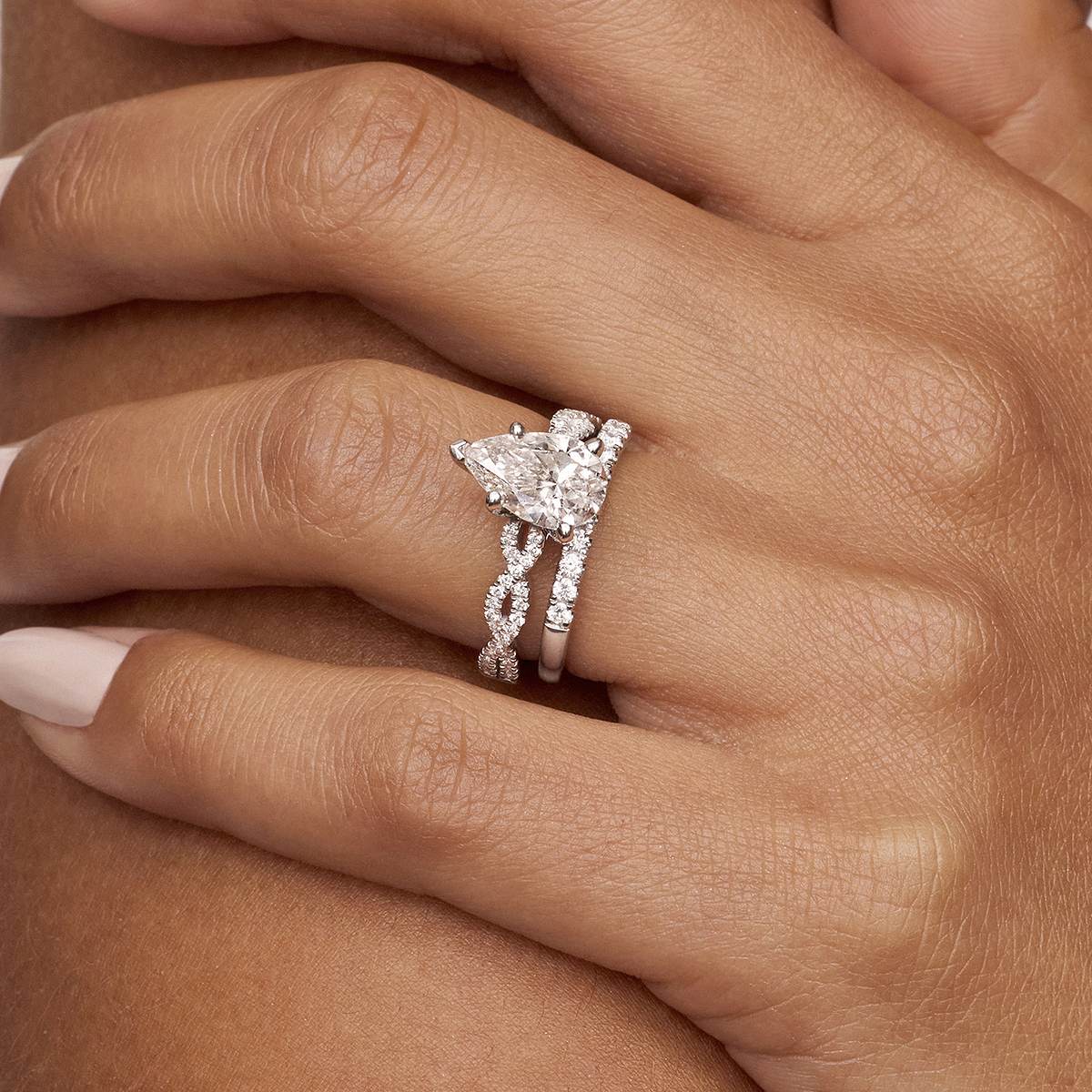 1 3/4 ctw Pear Lab Grown Diamond Double Twist Engagement Ring 14K White Gold, F, VS2