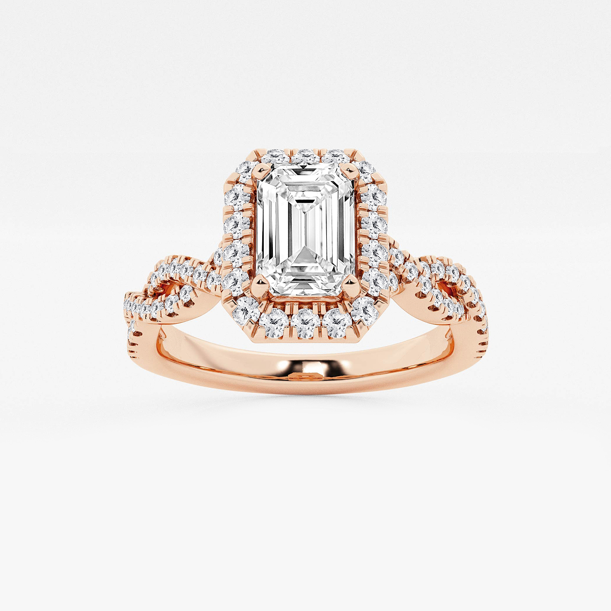 1 2/5 ctw Emerald Lab Grown Diamond Double Twist Halo Engagement Ring