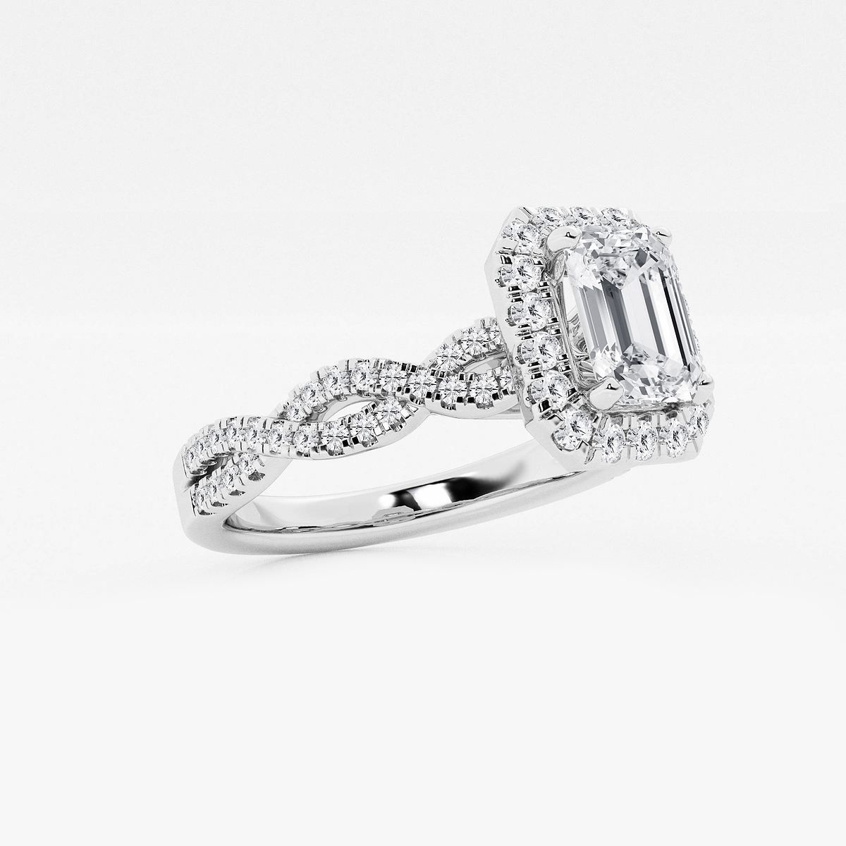 Additional Image 1 for  1 1/8 ctw Emerald Lab Grown Diamond Double Twist Halo Engagement Ring