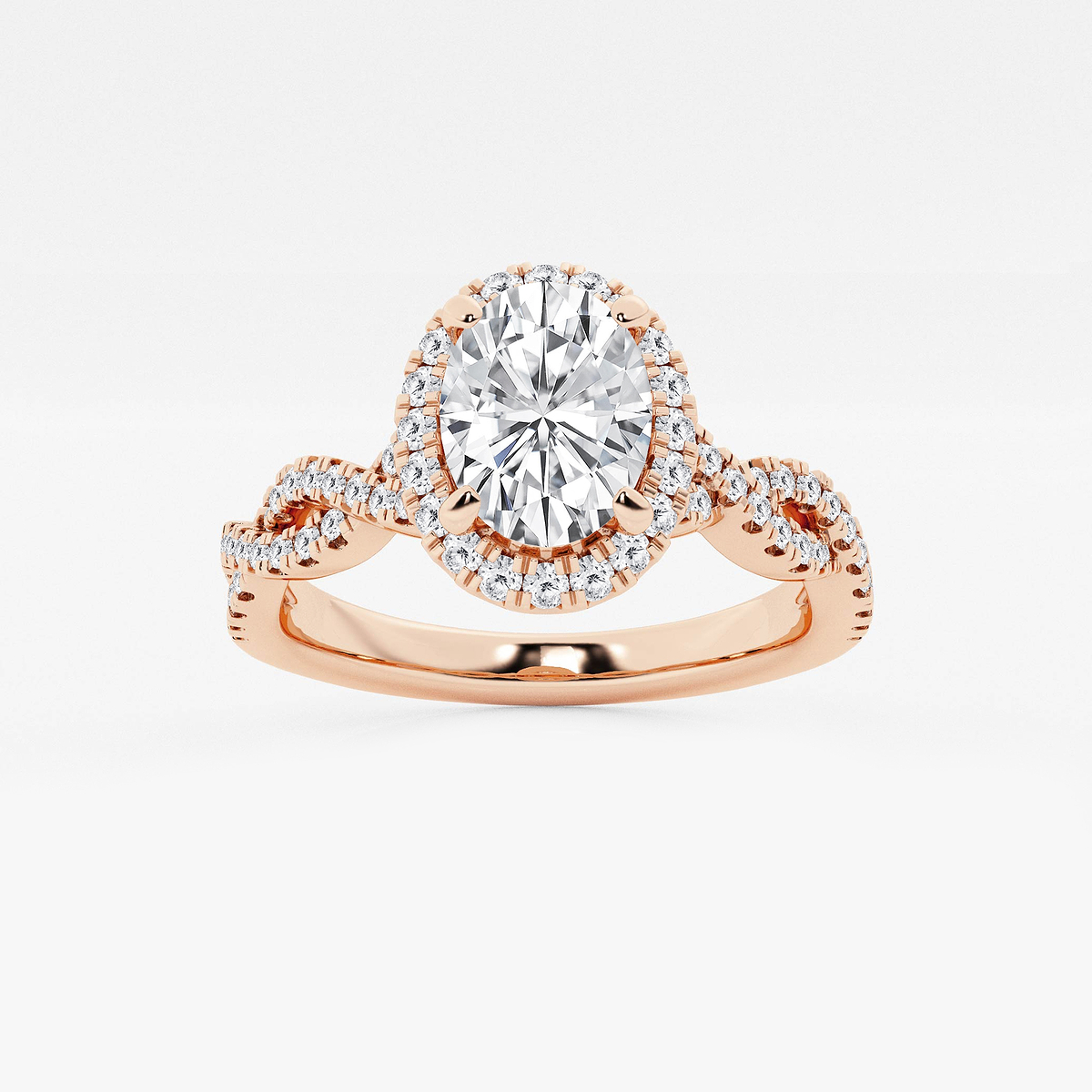 1 1/8 ctw Oval Lab Grown Diamond Double Twist Halo Engagement Ring