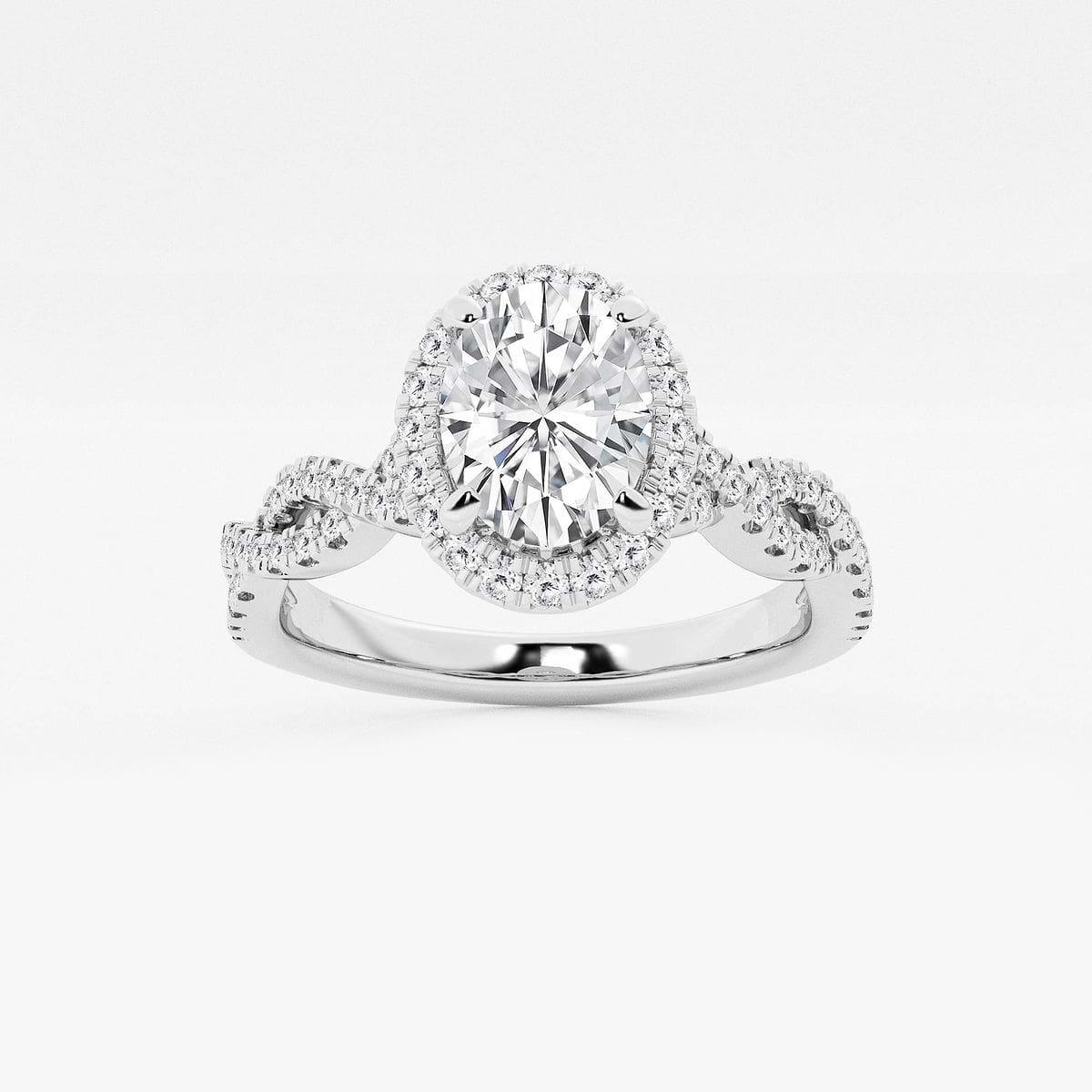1 1/8 ctw Oval Lab Grown Diamond Double Twist Halo Engagement Ring 14K White Gold, F, VS2