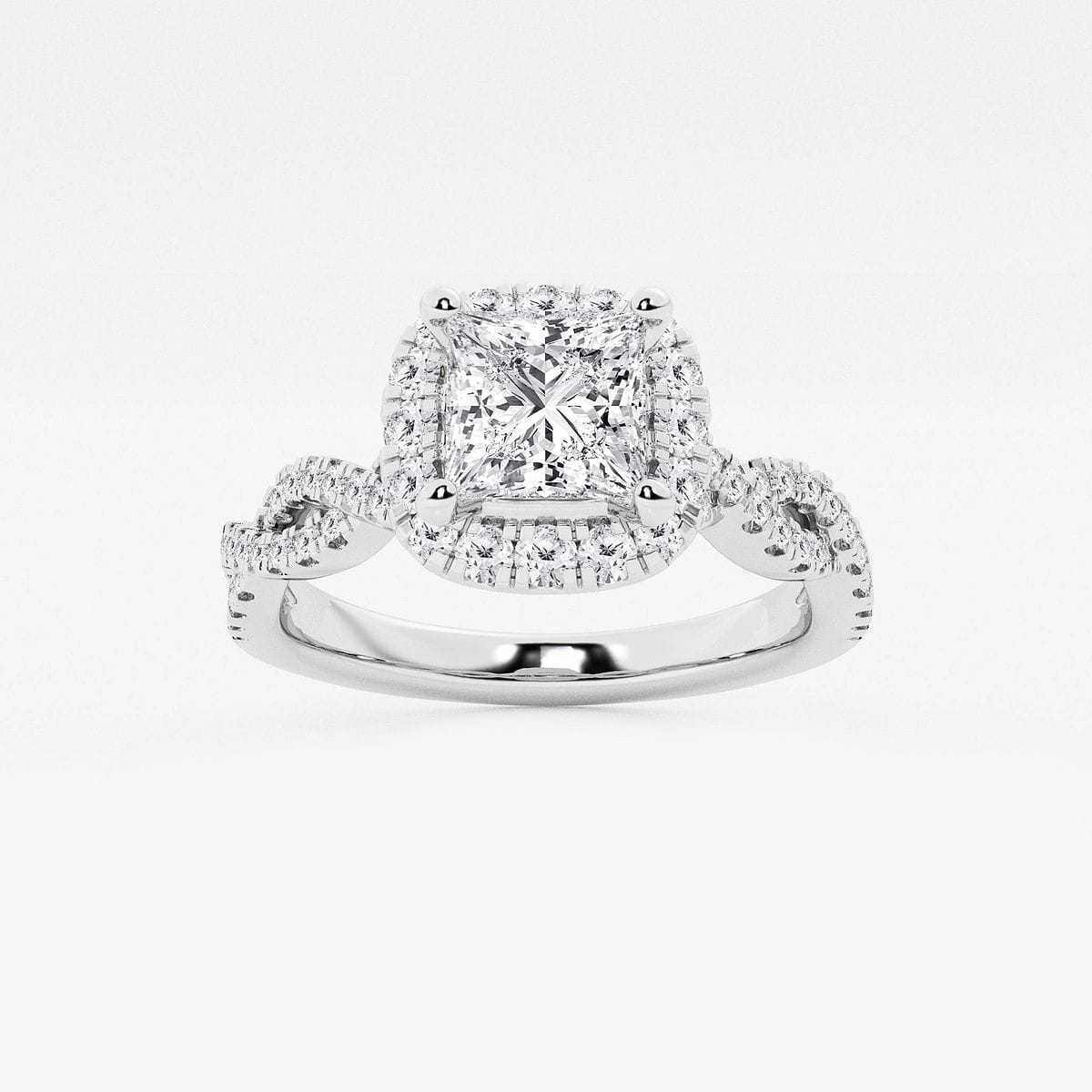 1 1/8 ctw Princess Lab Grown Diamond Double Twist Halo Engagement Ring