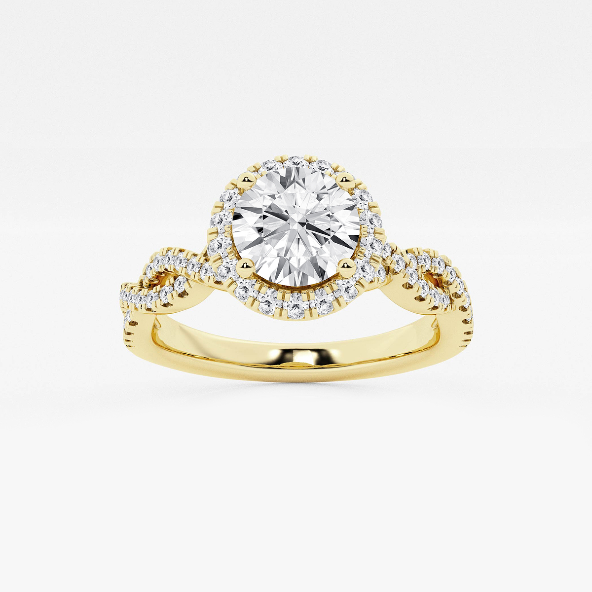 1 1/8 ctw Round Lab Grown Diamond Double Twist Halo Engagement Ring