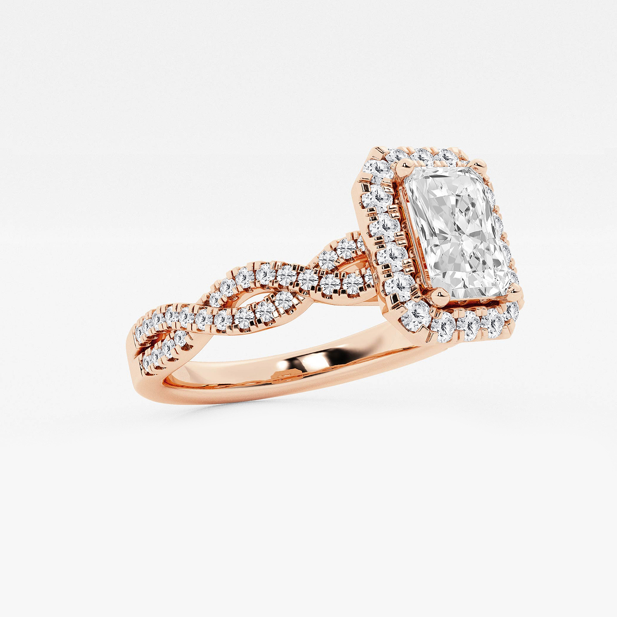 Additional Image 1 for  1 1/8 ctw Radiant Lab Grown Diamond Double Twist Halo Engagement Ring