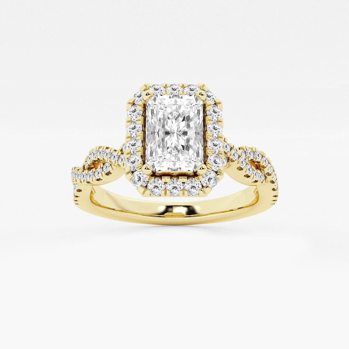 1 2/5 ctw Radiant Lab Grown Diamond Double Twist Halo Engagement Ring