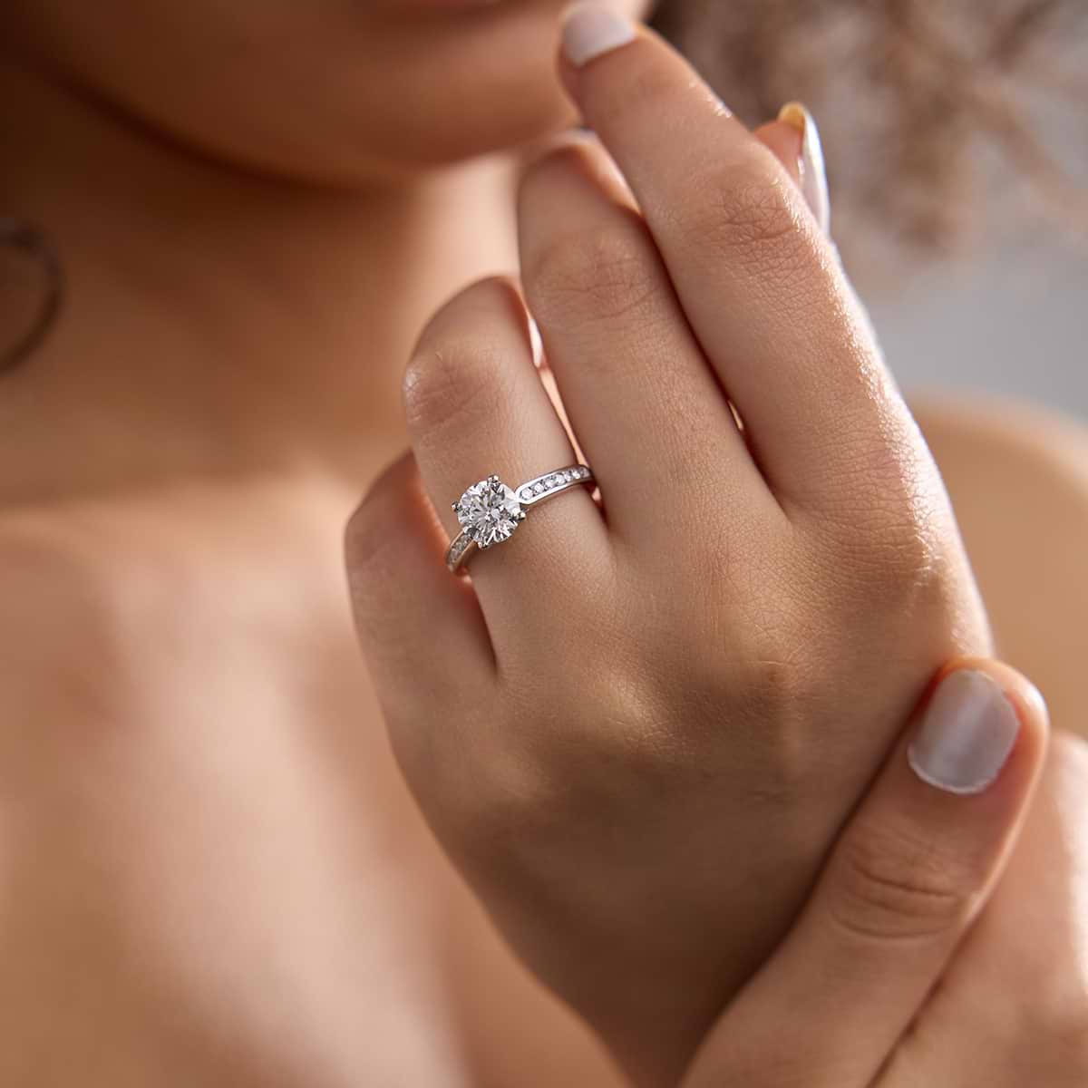 2 1/4 ctw Round Lab Grown Diamond Engagement Ring with Channel Set Side Accents