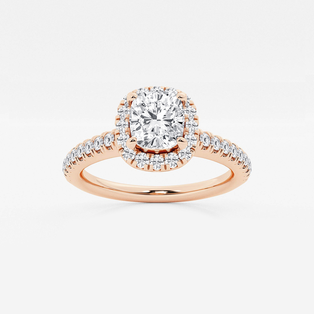 1 ctw Cushion Lab Grown Diamond V-Prong Halo Engagement Ring