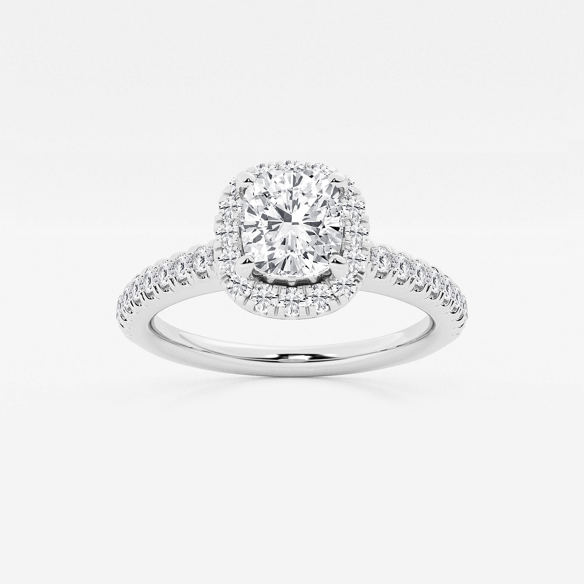 1 ctw Cushion Lab Grown Diamond V-Prong Halo Engagement Ring
