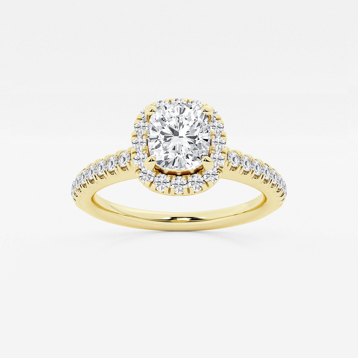 1 ctw Cushion Lab Grown Diamond V-Prong Halo Engagement Ring