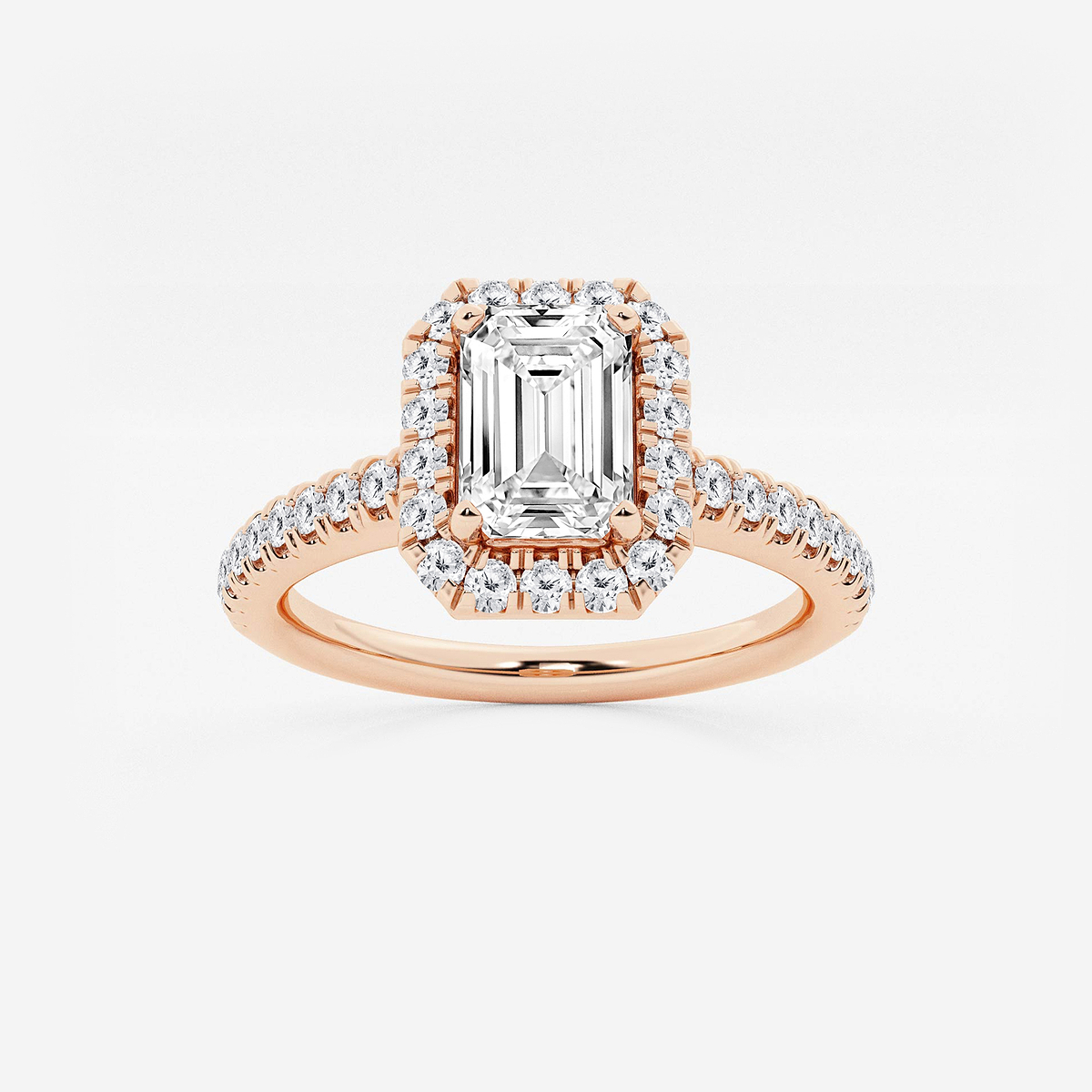 1 3/8 ctw Emerald Lab Grown Diamond V-Prong Halo Engagement Ring