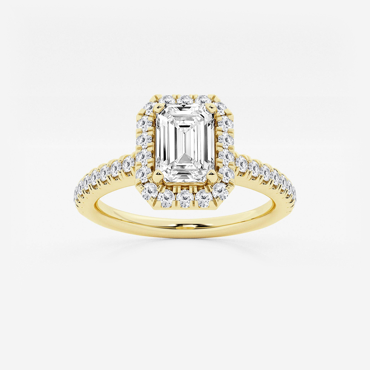 1 ctw Emerald Lab Grown Diamond V-Prong Halo Engagement Ring