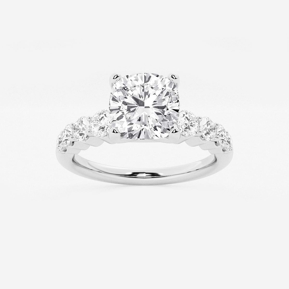 2 ctw Cushion Lab Grown Diamond Graduated Engagement Ring 14K White Gold, D, VVS