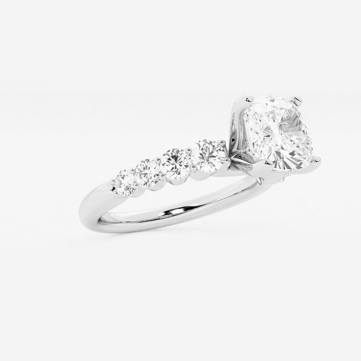 2 ctw Cushion Lab Grown Diamond Graduated Engagement Ring 14K White Gold, D, VVS